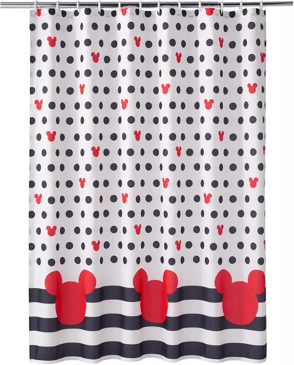 Cute Mouse Head Shower Curtain Set - 72x72in Red and Grey Deco Dot