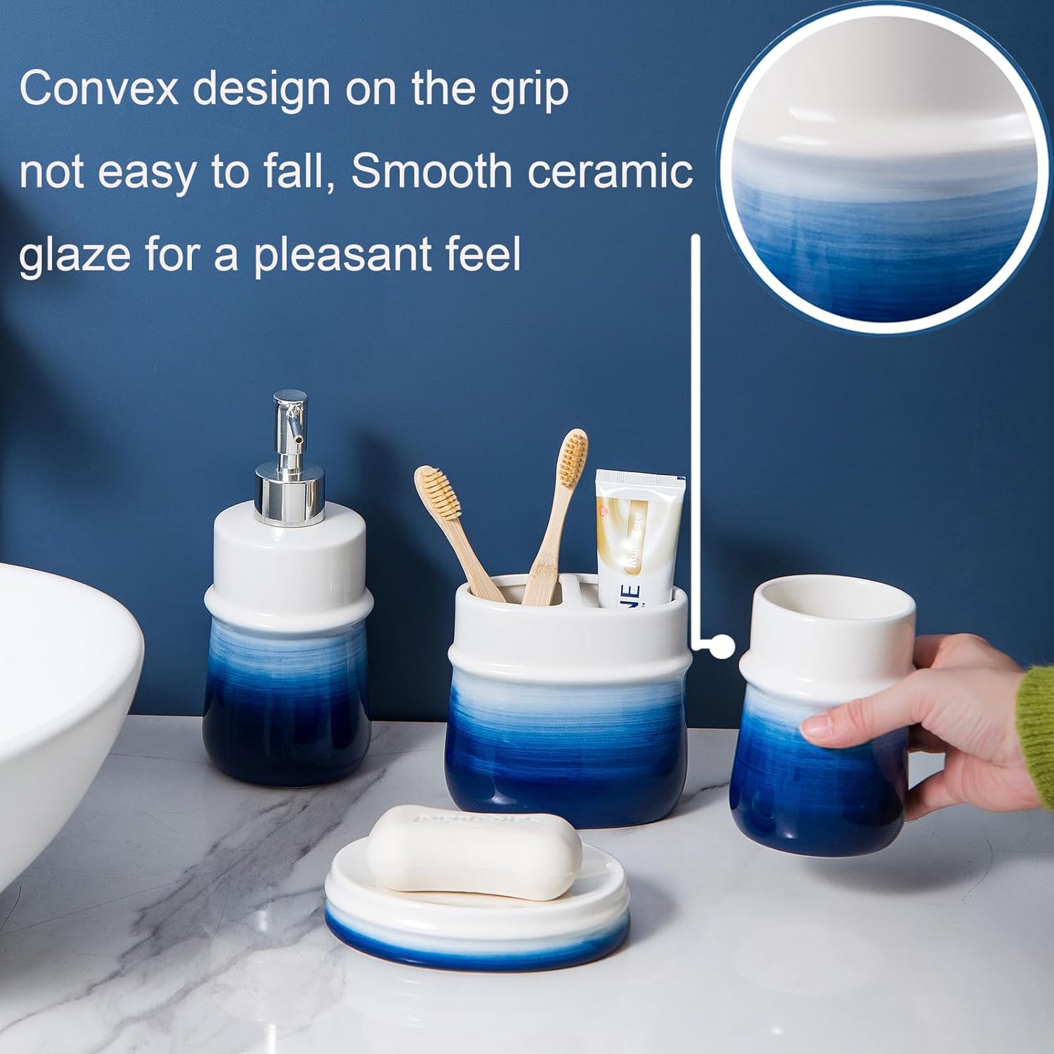 Navy Blue 4-Piece Ceramic Bathroom Accessory Set
