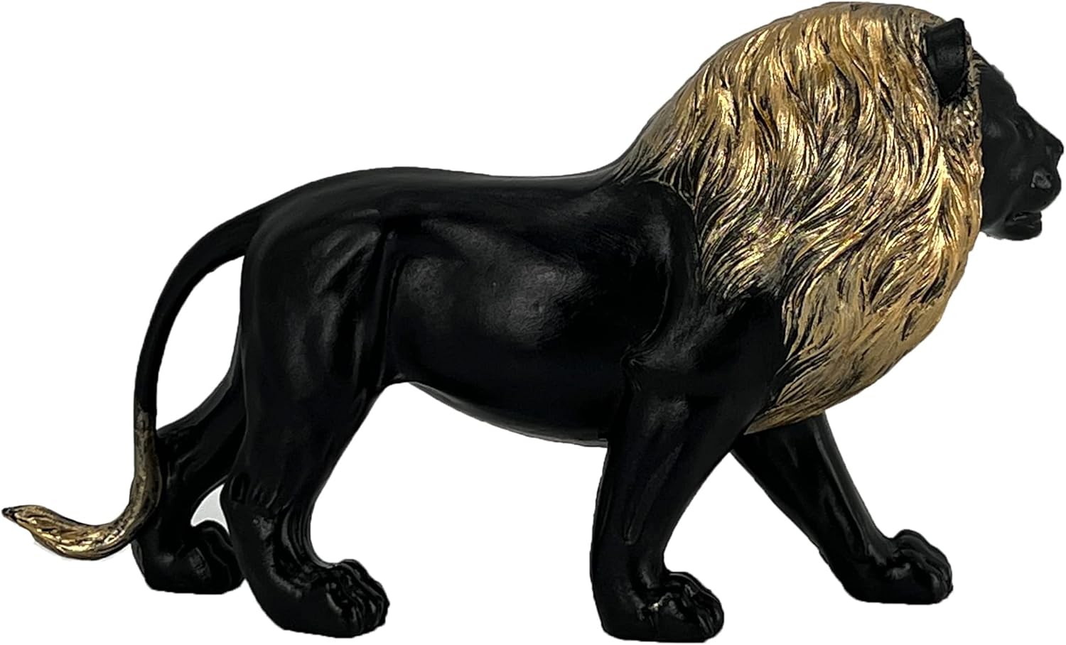 12 Black Gold Lion Statue Handmade Resin Decor