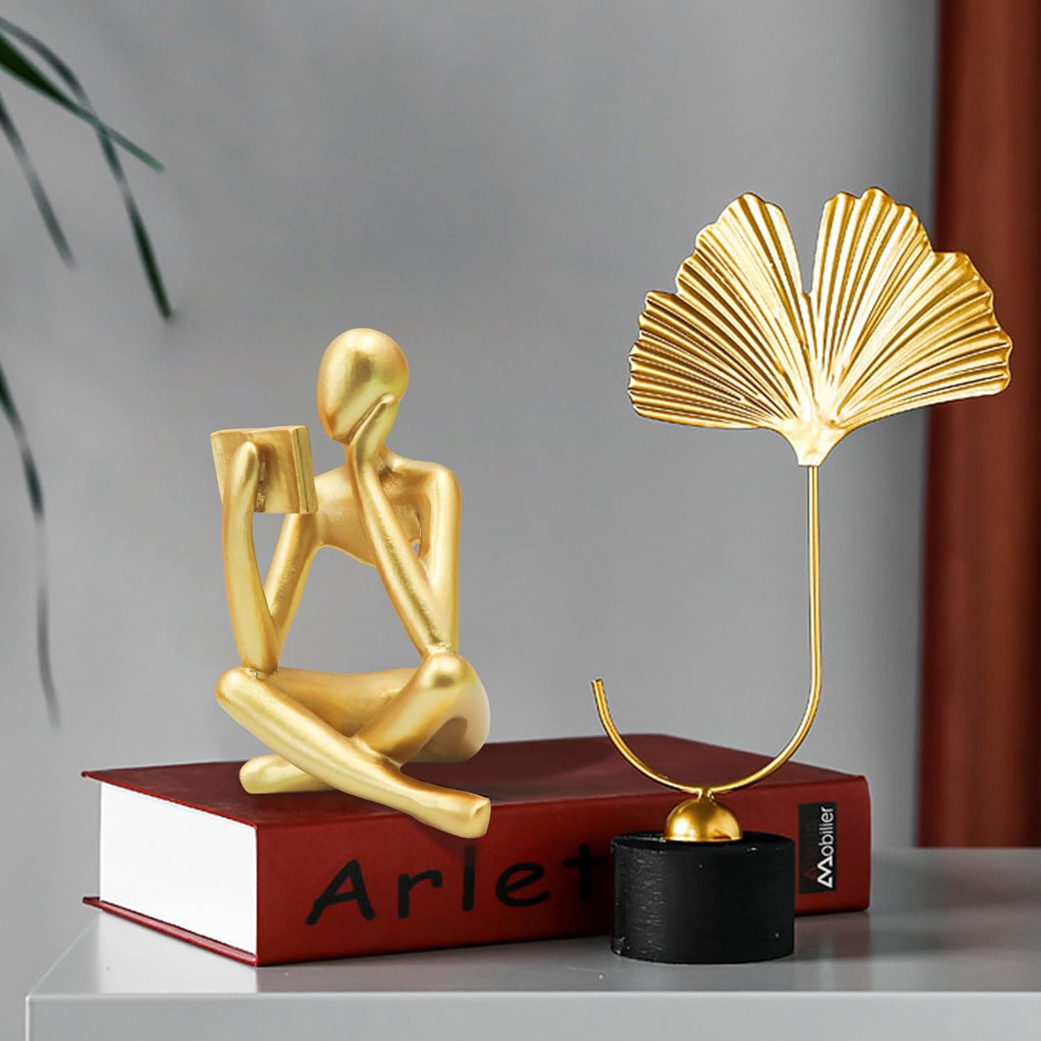 Jinkoozz Gold Reading Women Statue - Modern Aesthetic Figurine Decor