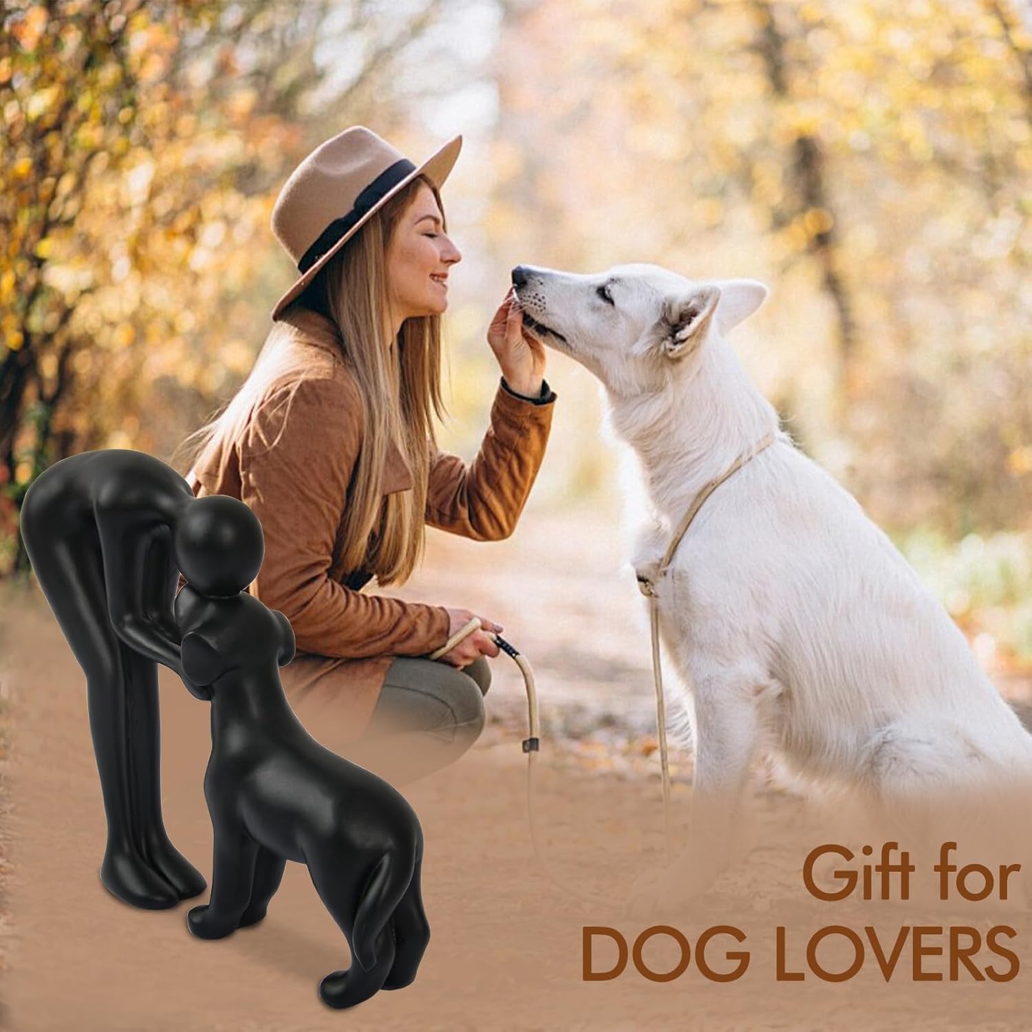 Dog Sculpture Home Decor Cute Man and Dog Statue Black