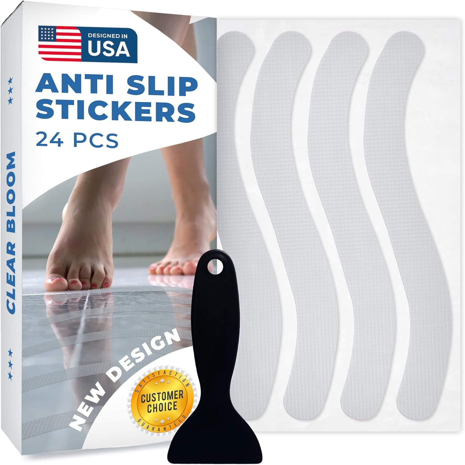 Clear Bloom Anti-Slip Shower Stickers 24 PCS