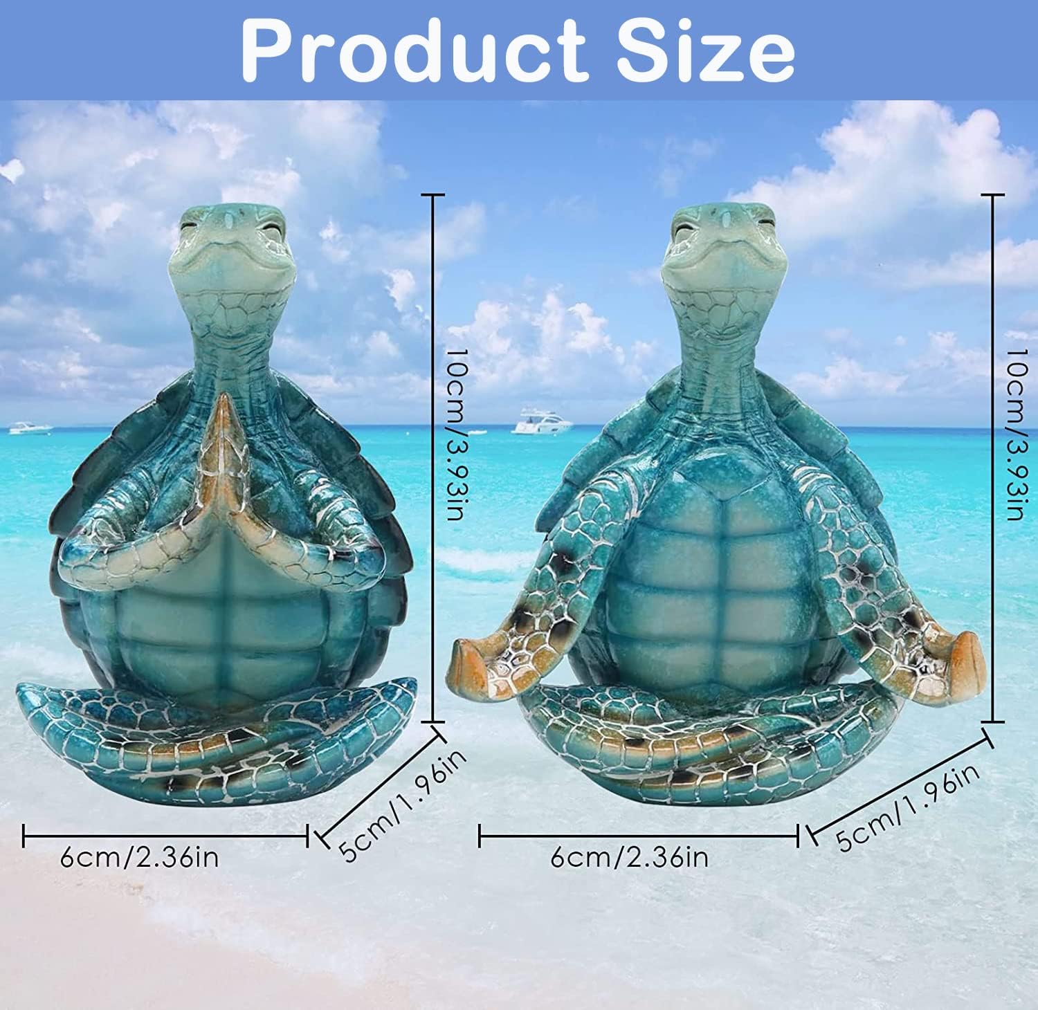 2Pcs Sea Turtle Meditation Yoga Statues - Resin Desk Decor