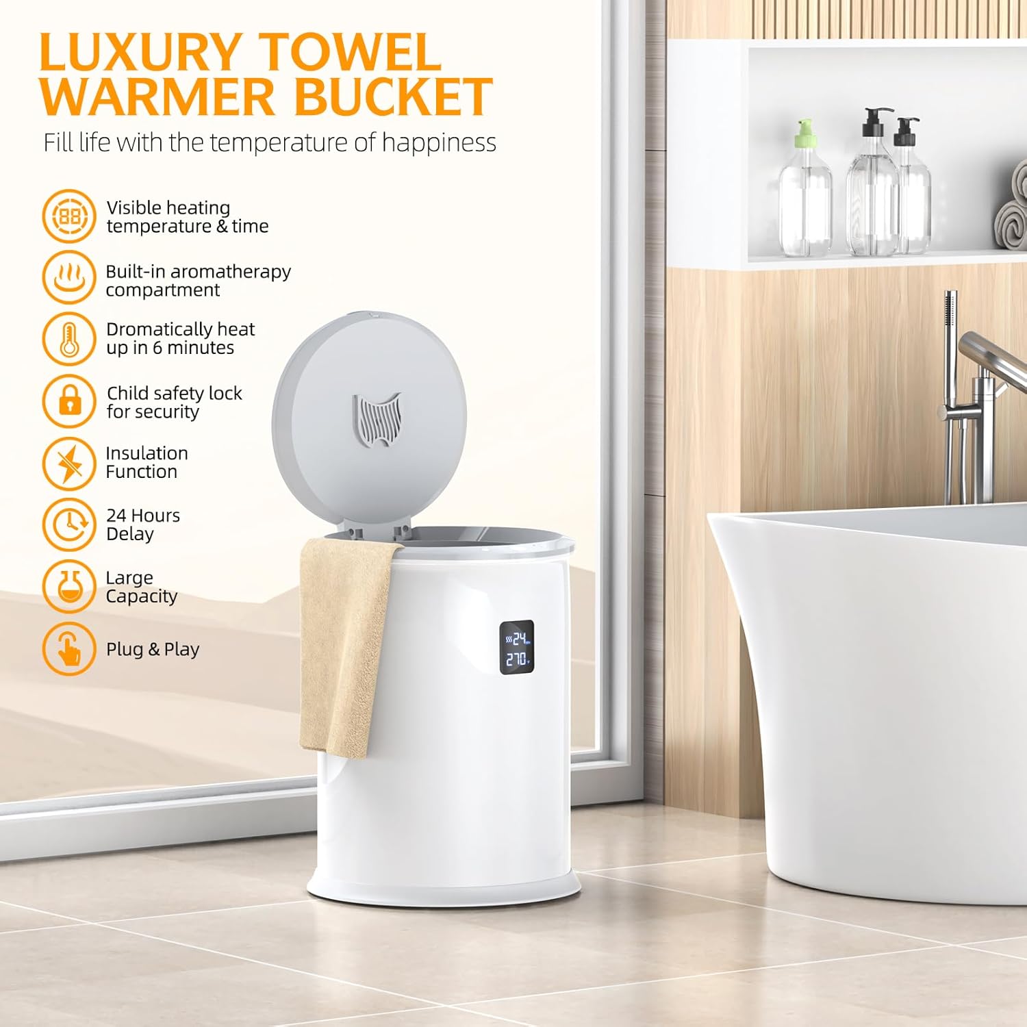 Luxury Hot Towel Warmer with LED Display and 24-Hour Delay
