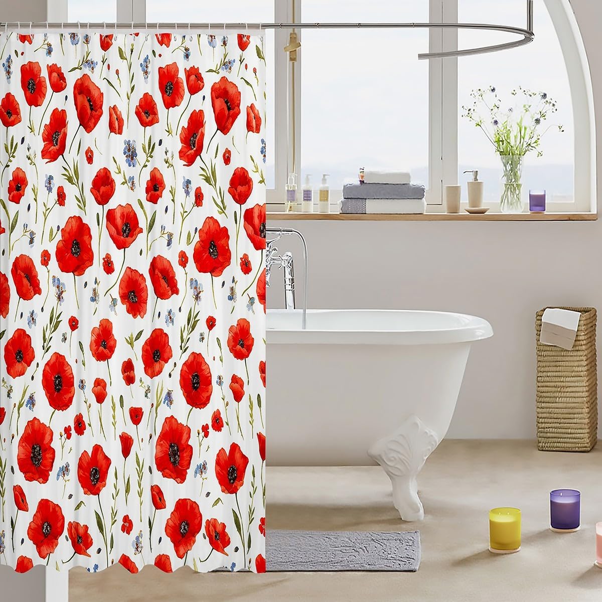 Feelyou Red Poppy Bath Curtain 72x78 Floral Print