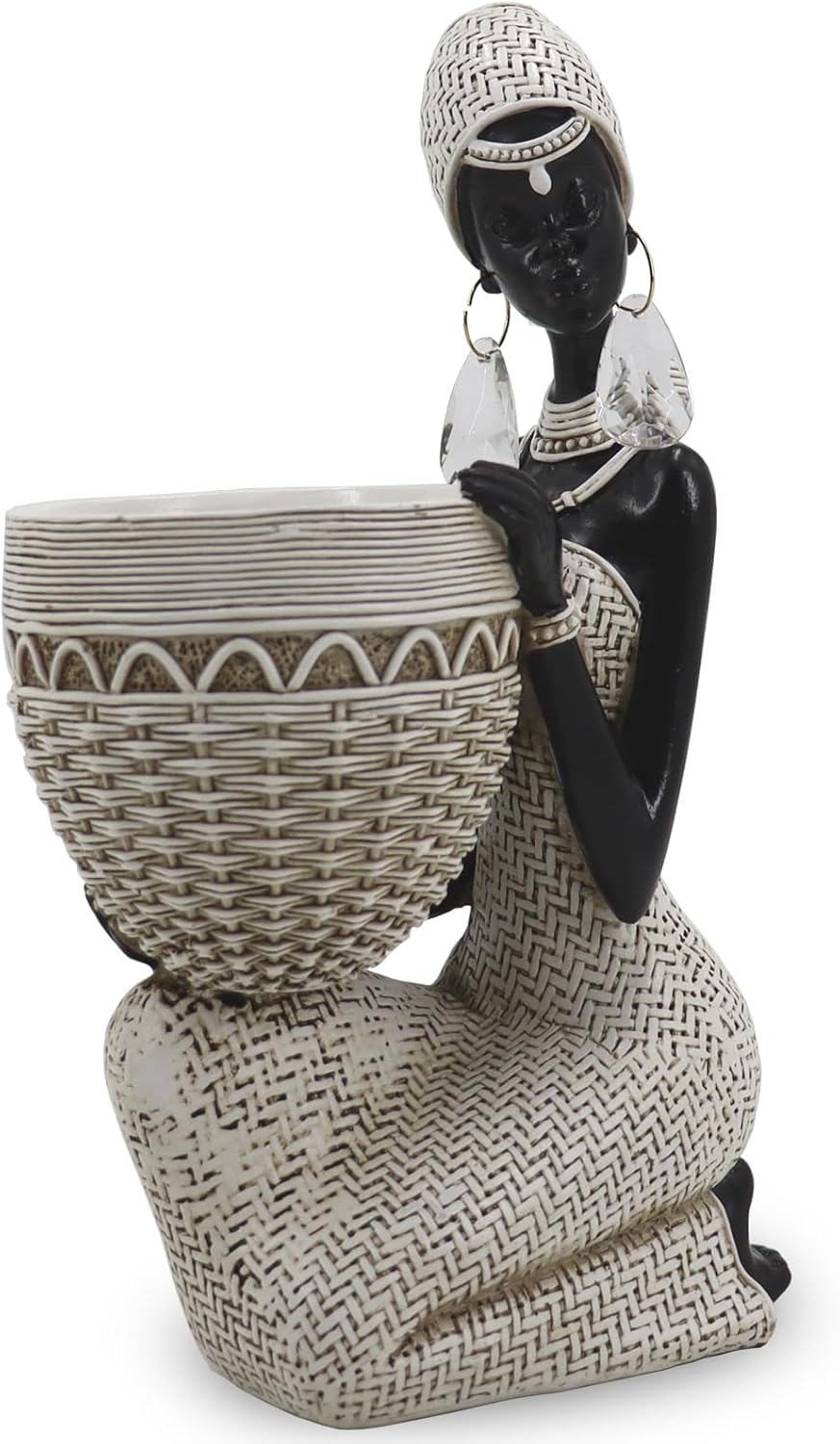 Handmade White Tribal Woman Sculpture with Crystal Earrings