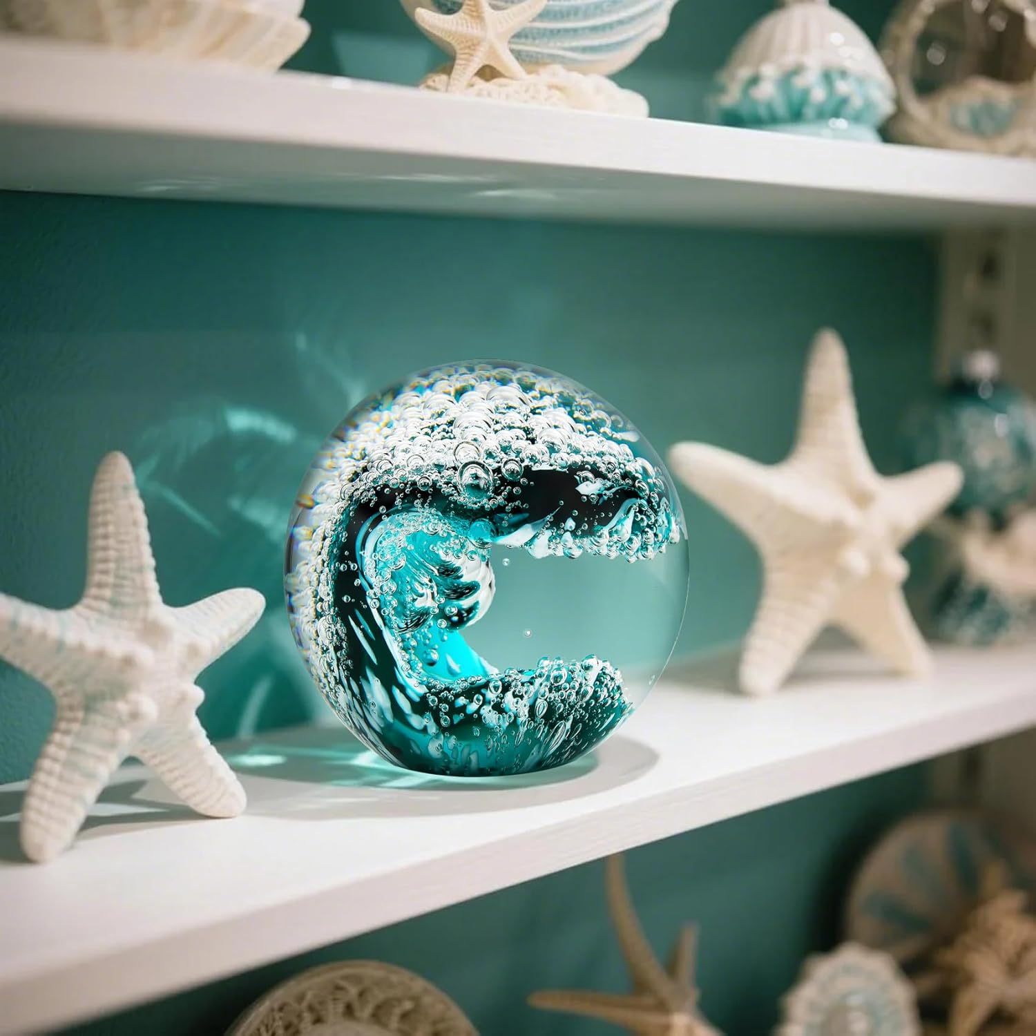 YWHL Hand Blown Crystal Wave Ball Decor