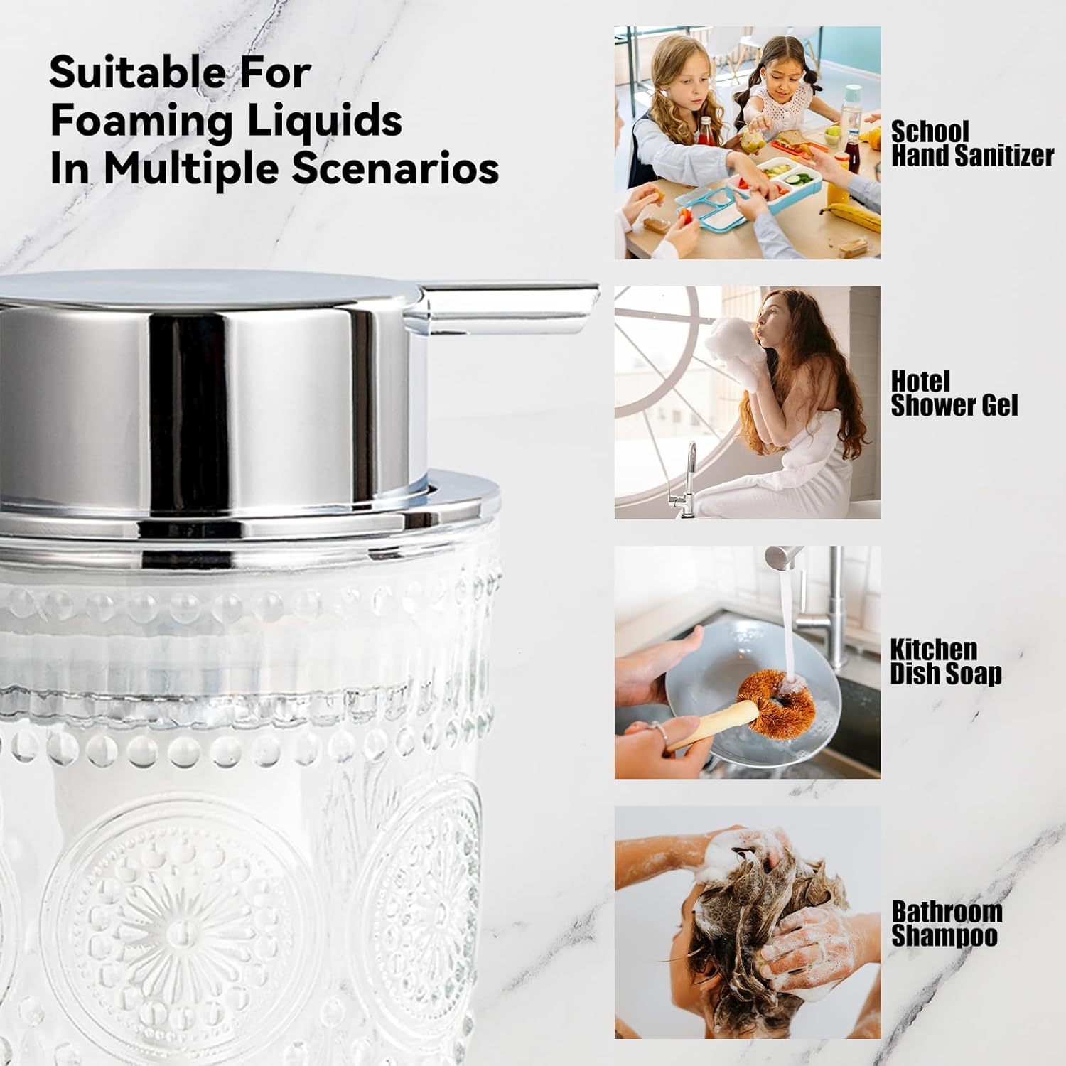 AZMOYAC Glass Foaming Soap Dispenser 10 OZ Clear Pump for Bathroom Kitchen