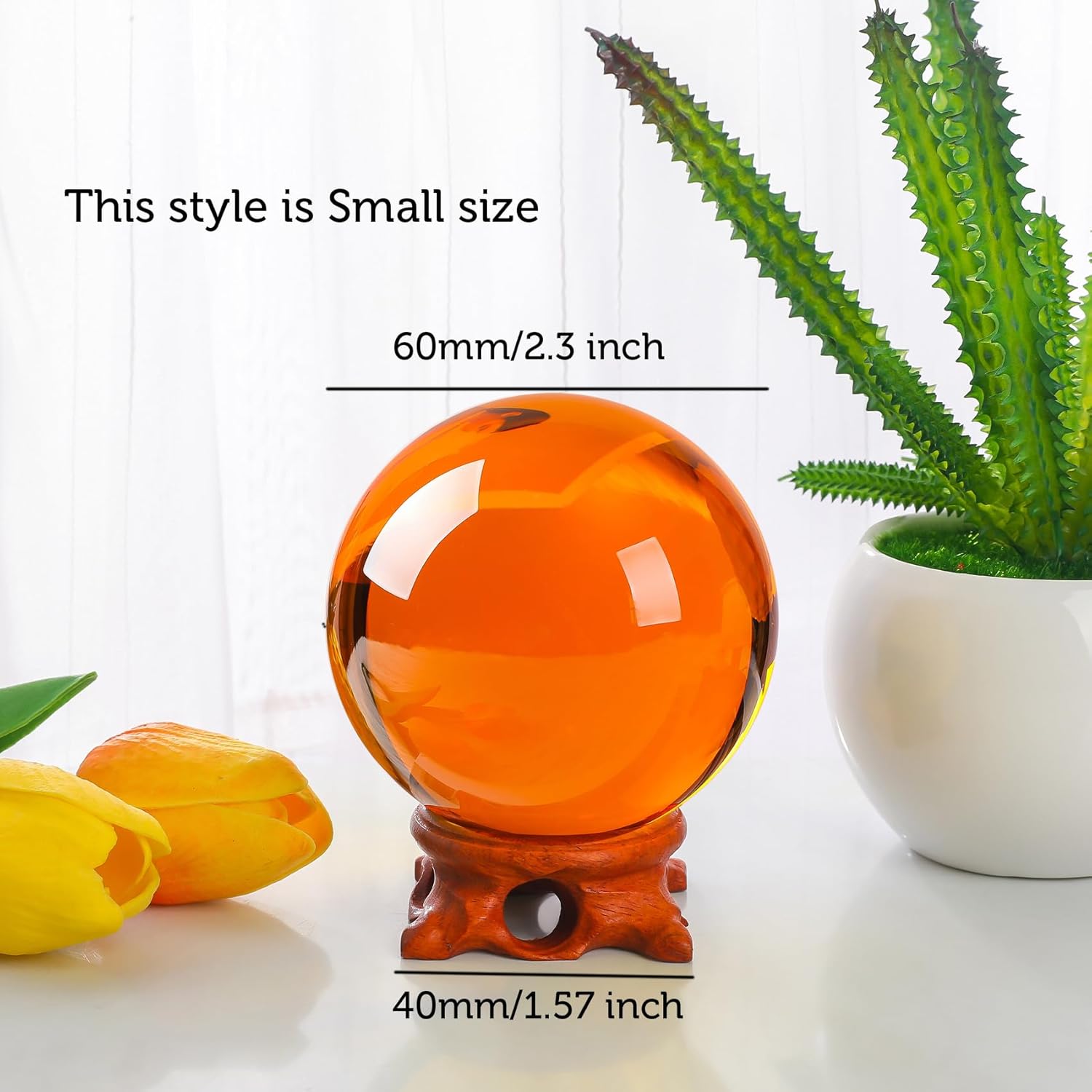 Modaier Small Amber Crystal Ball 60mm with Rose Stand and Gift Box