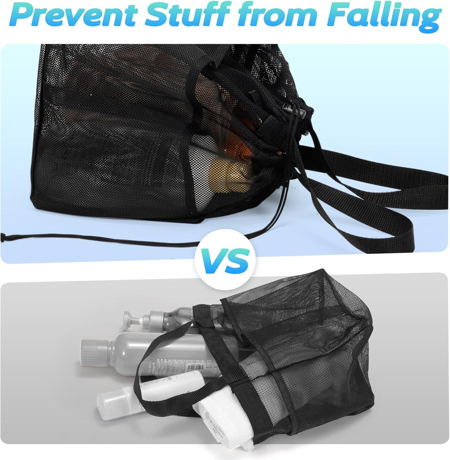Famichan Mesh Shower Caddy Portable with Drawstring - Black