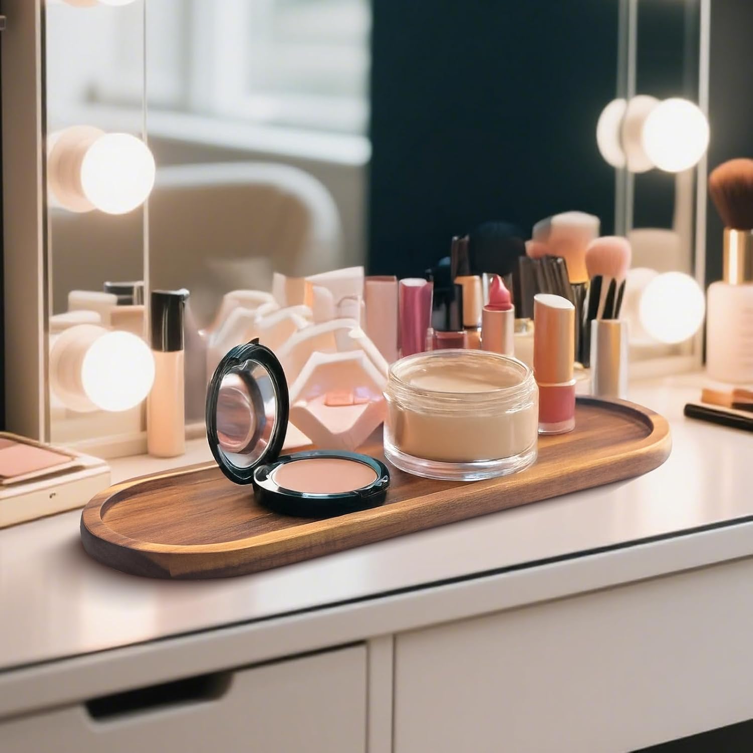 GinSent Wooden Vanity Bathroom Tray with Raised Edges