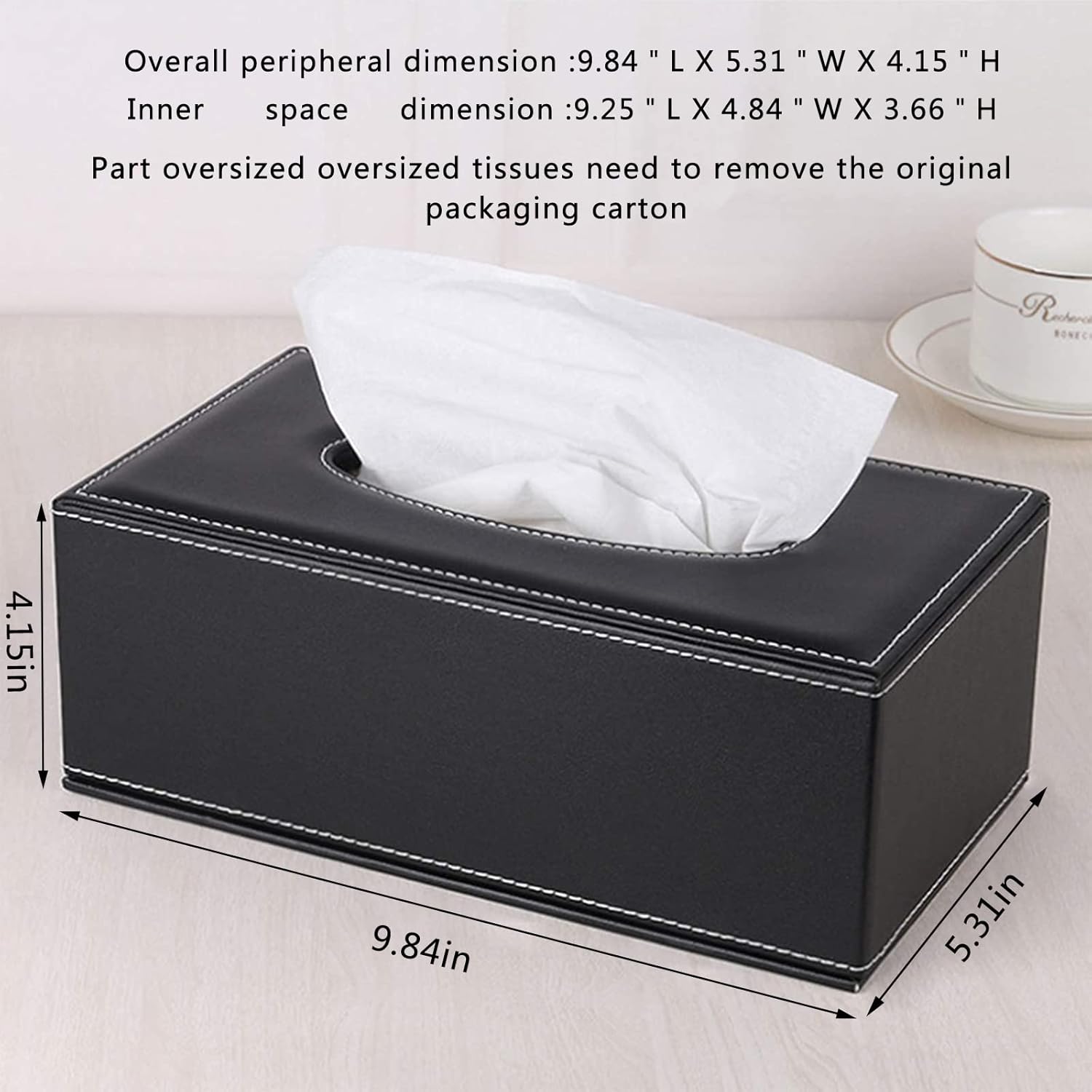 RHCSZ High-end PU Leather Tissue Box Holder Black