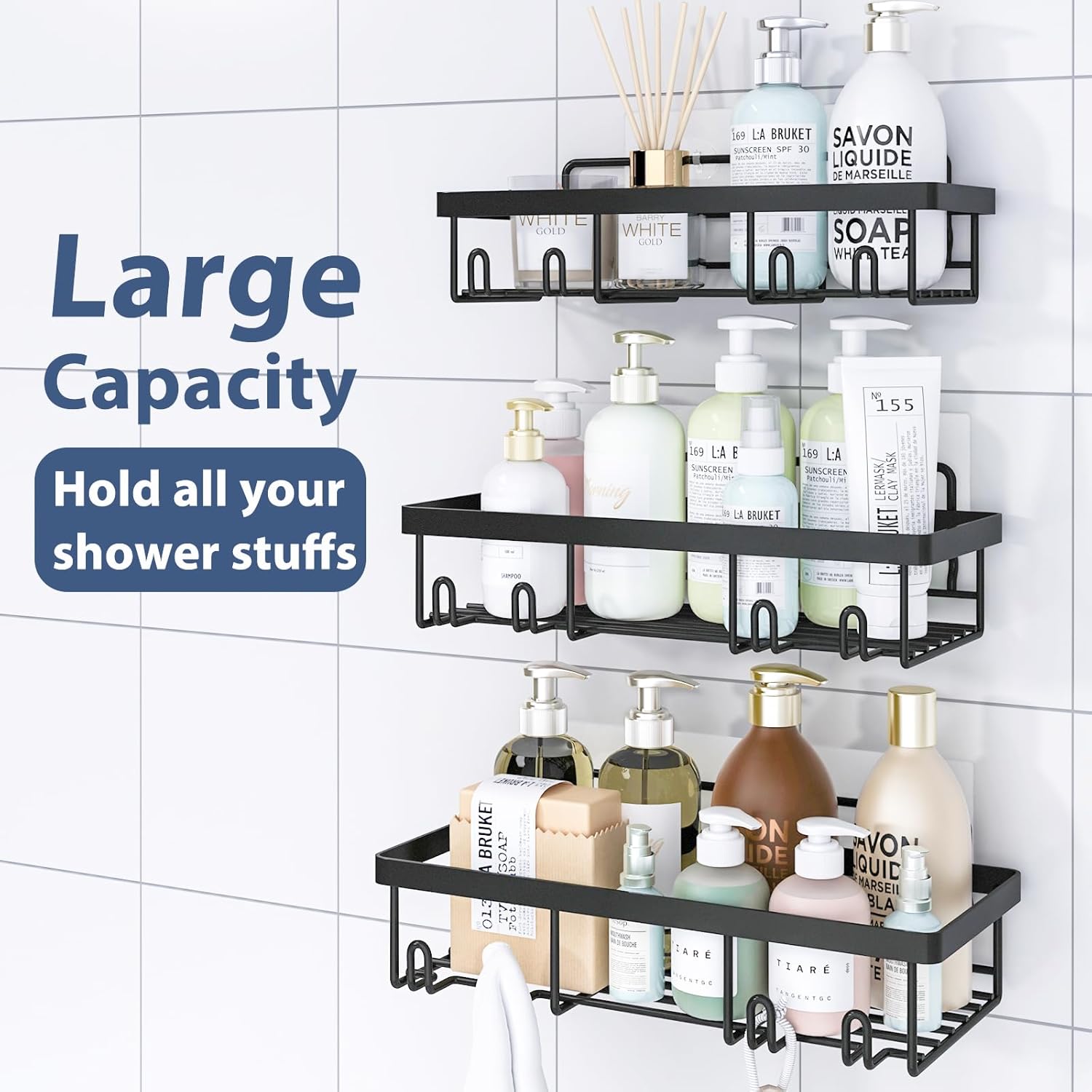 Liuoud 5 Pack Shower Caddy Organizer Set - Black