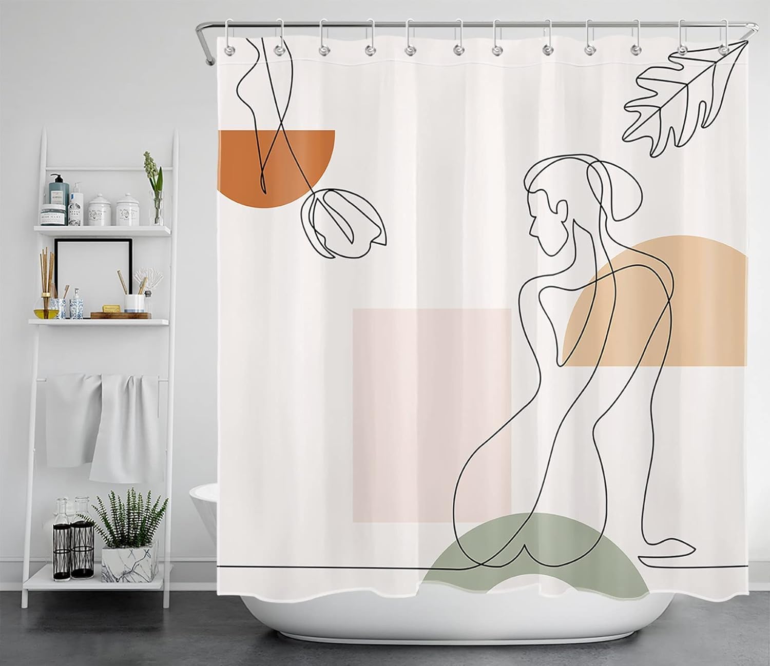 HVEST Modern Abstract Shower Curtain Set with Hooks 1