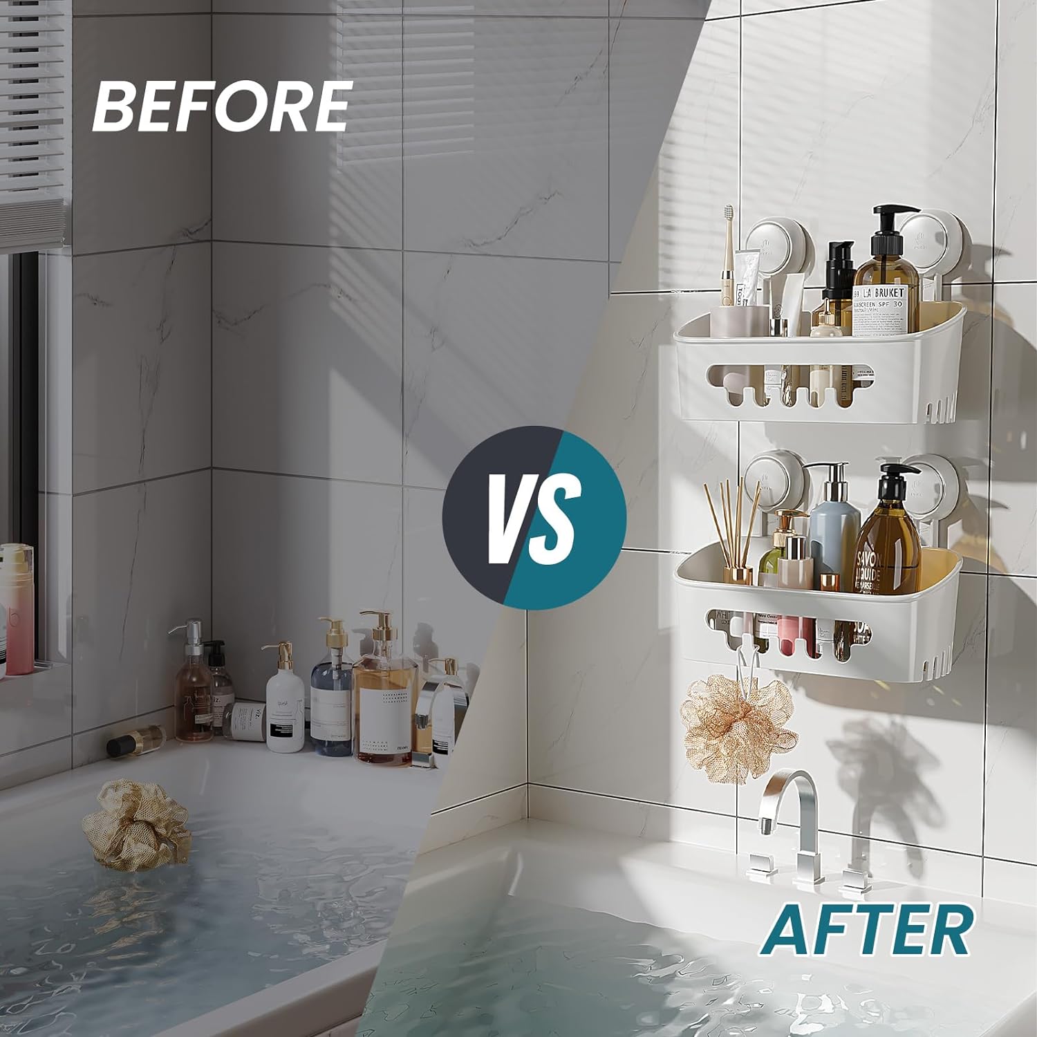 TAILI 2 Pack Heavy Duty Shower Caddy Suction Cup Organizer