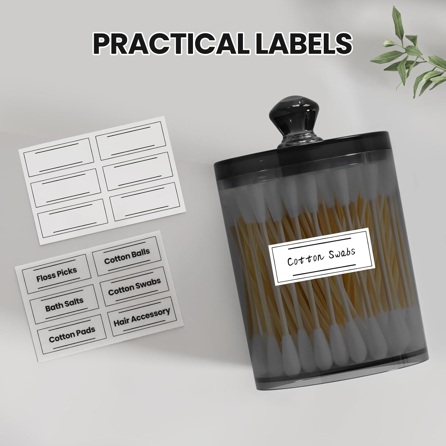 MateeyLife 6 Pack Q-tip Holder Black Acrylic Canister with Lid for Cotton Balls Swabs Pads Home Decor Storage Set