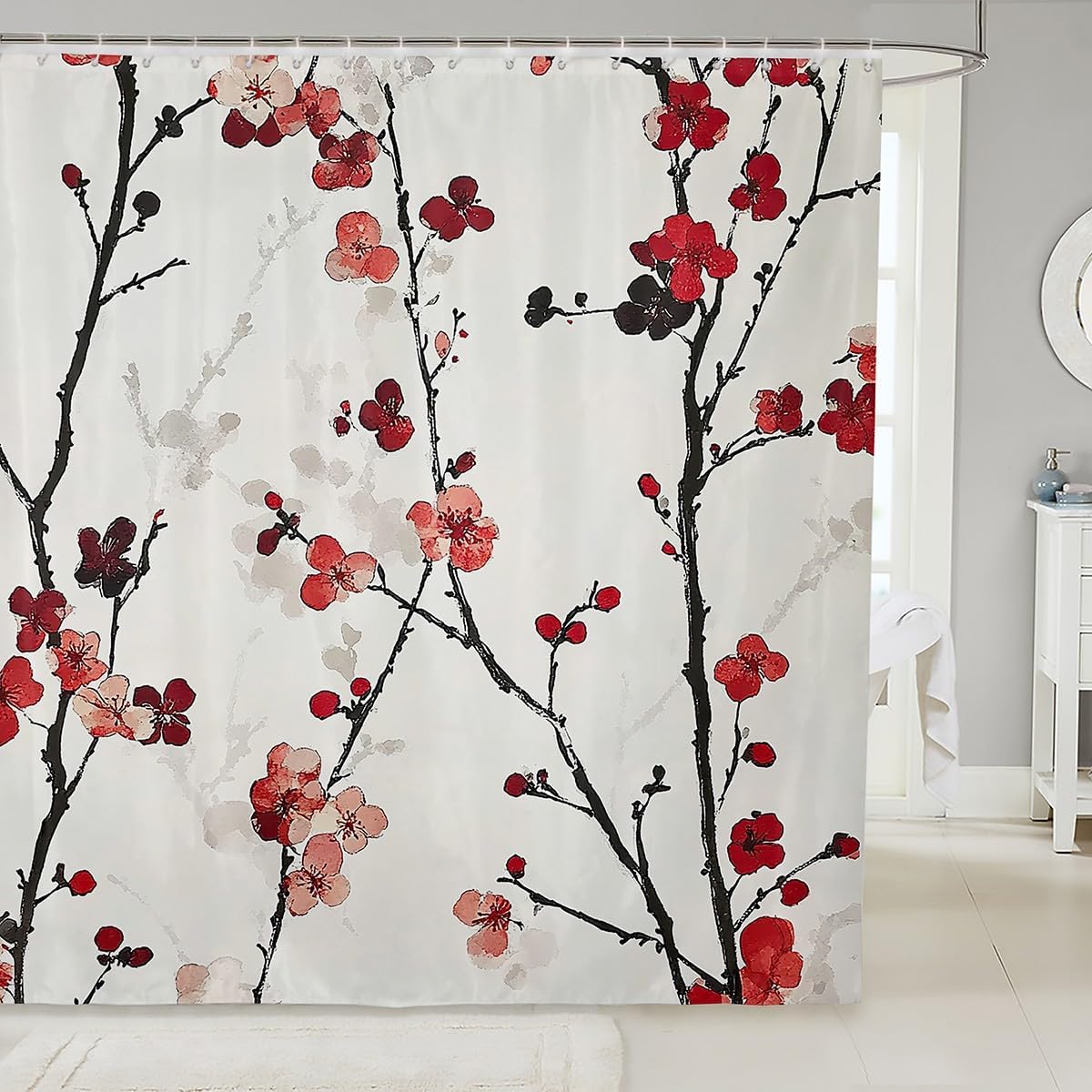 Feelyou Cherry Blossoms Shower Curtain Set 72x78