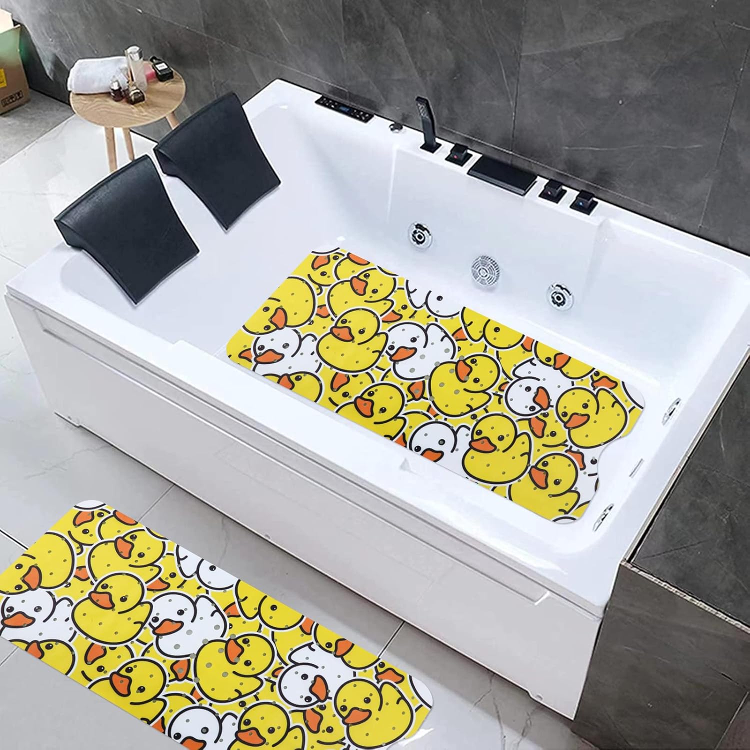 Tubozadi Kids Non Slip Bath Mat with Suction Cups and Drain Holes Yellow Duck