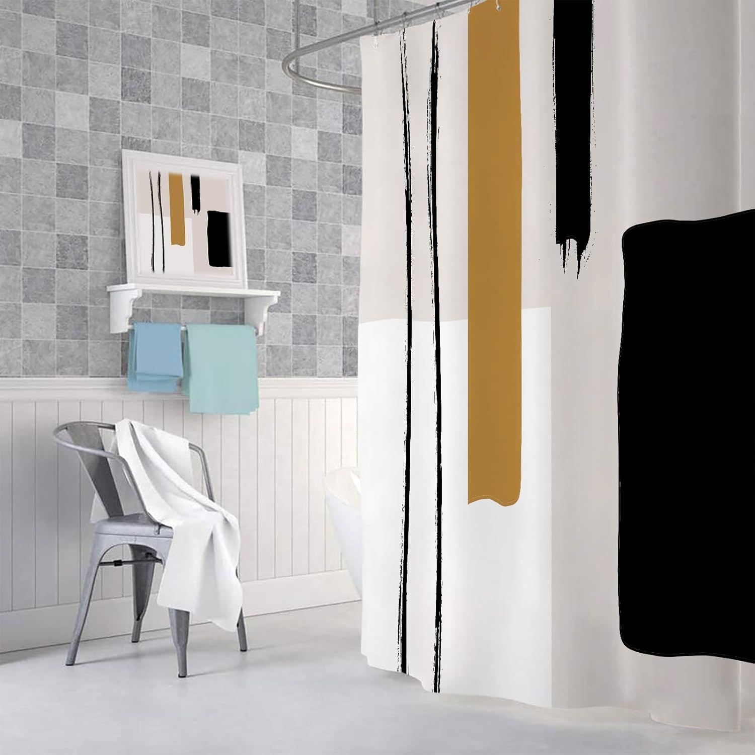 DYNH Abstract Modern Black and White Shower Curtain Set 1
