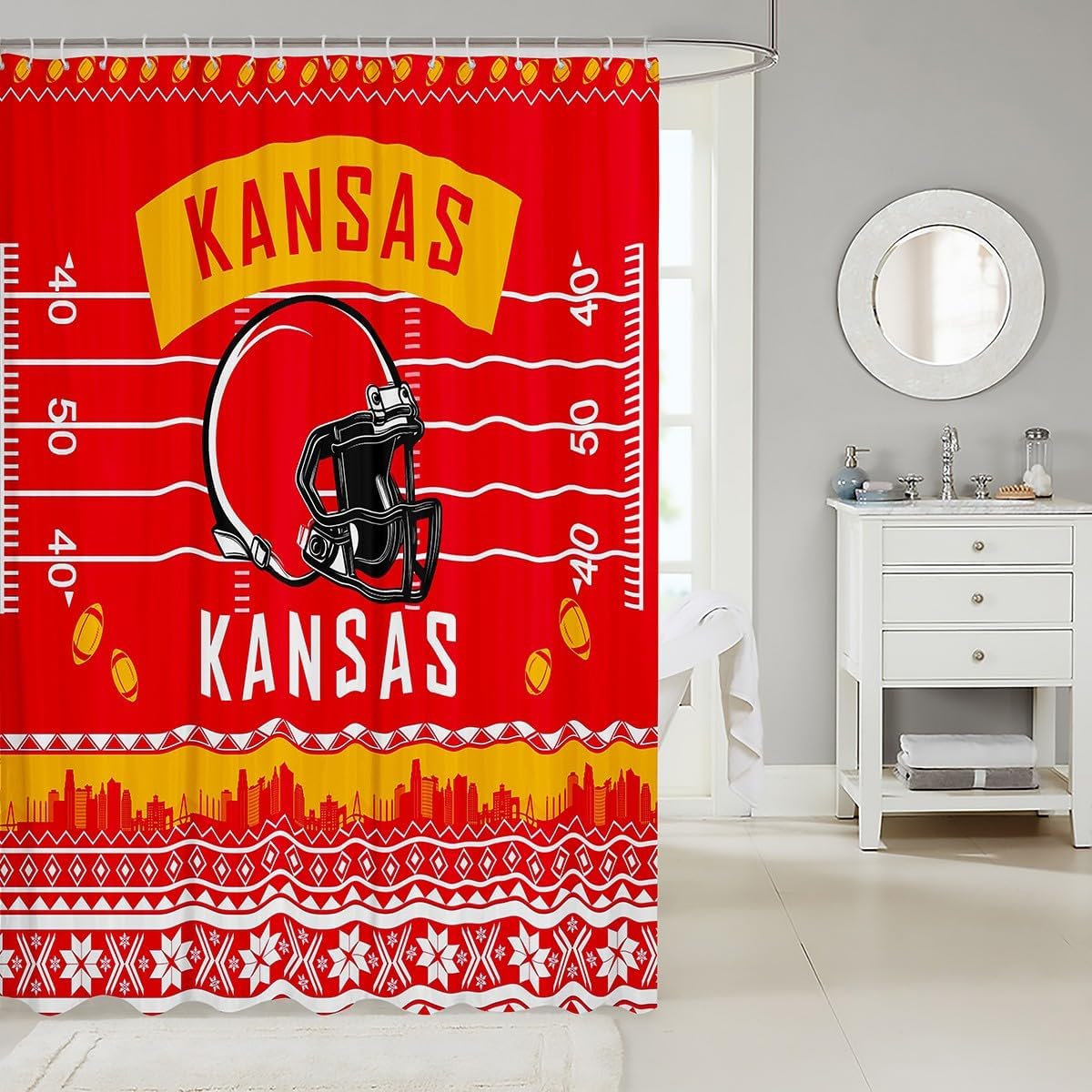 Feelyou Yellow Red American Football Shower Curtain Set 72x72