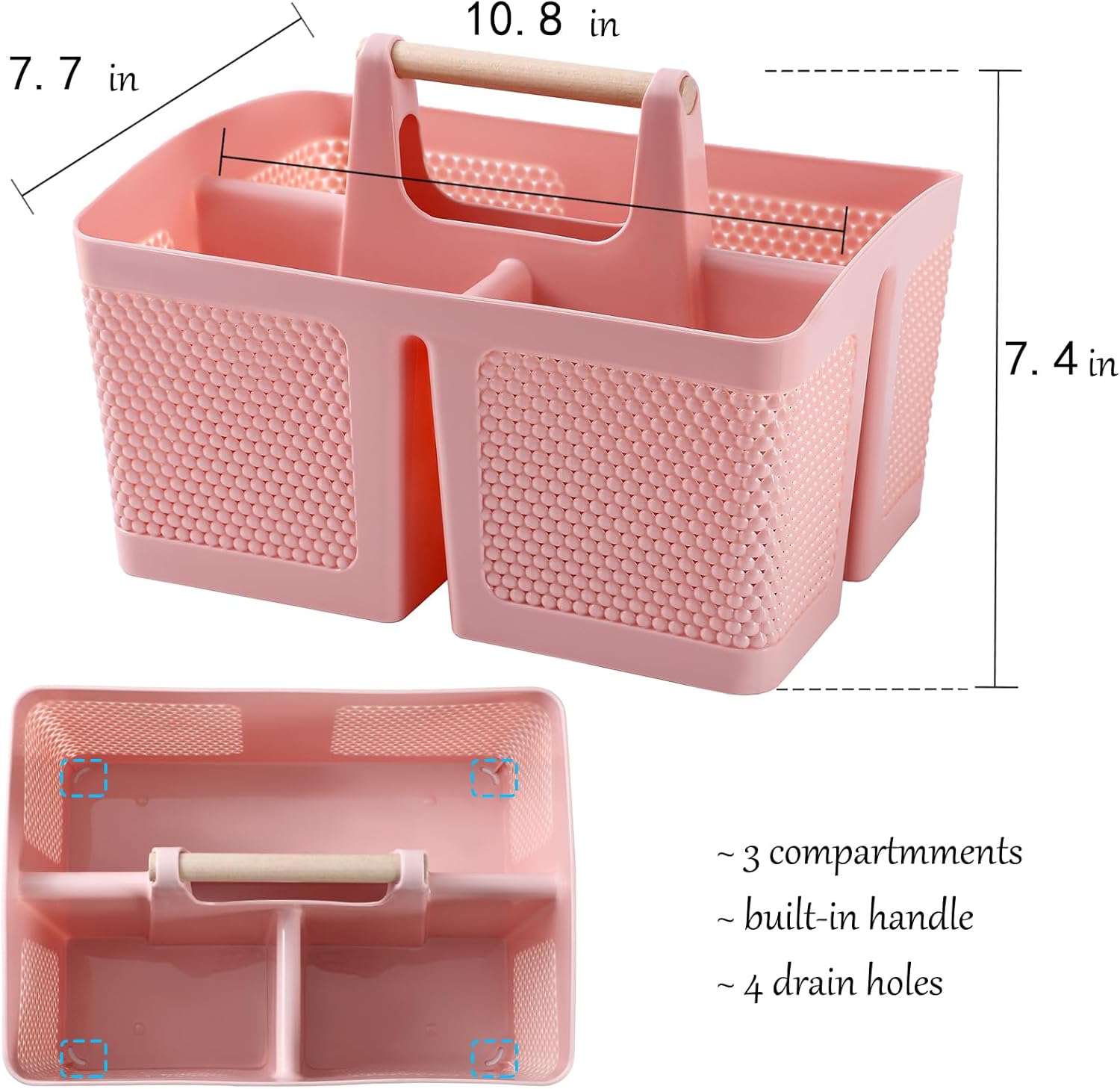 Rejomiik Portable Shower Caddy Basket with Handle Pink