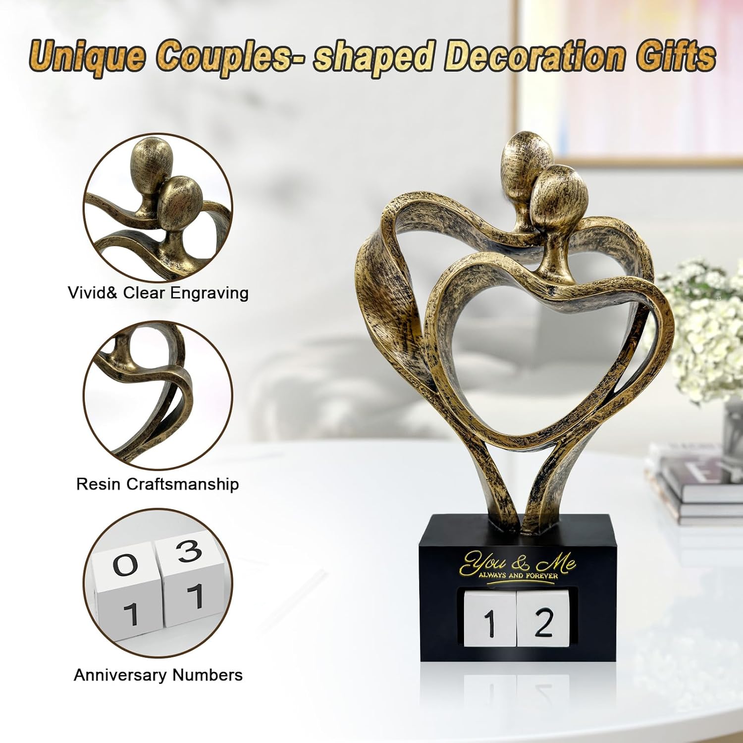 Romantic Couple Love Statue Sculpture for Her and Him
