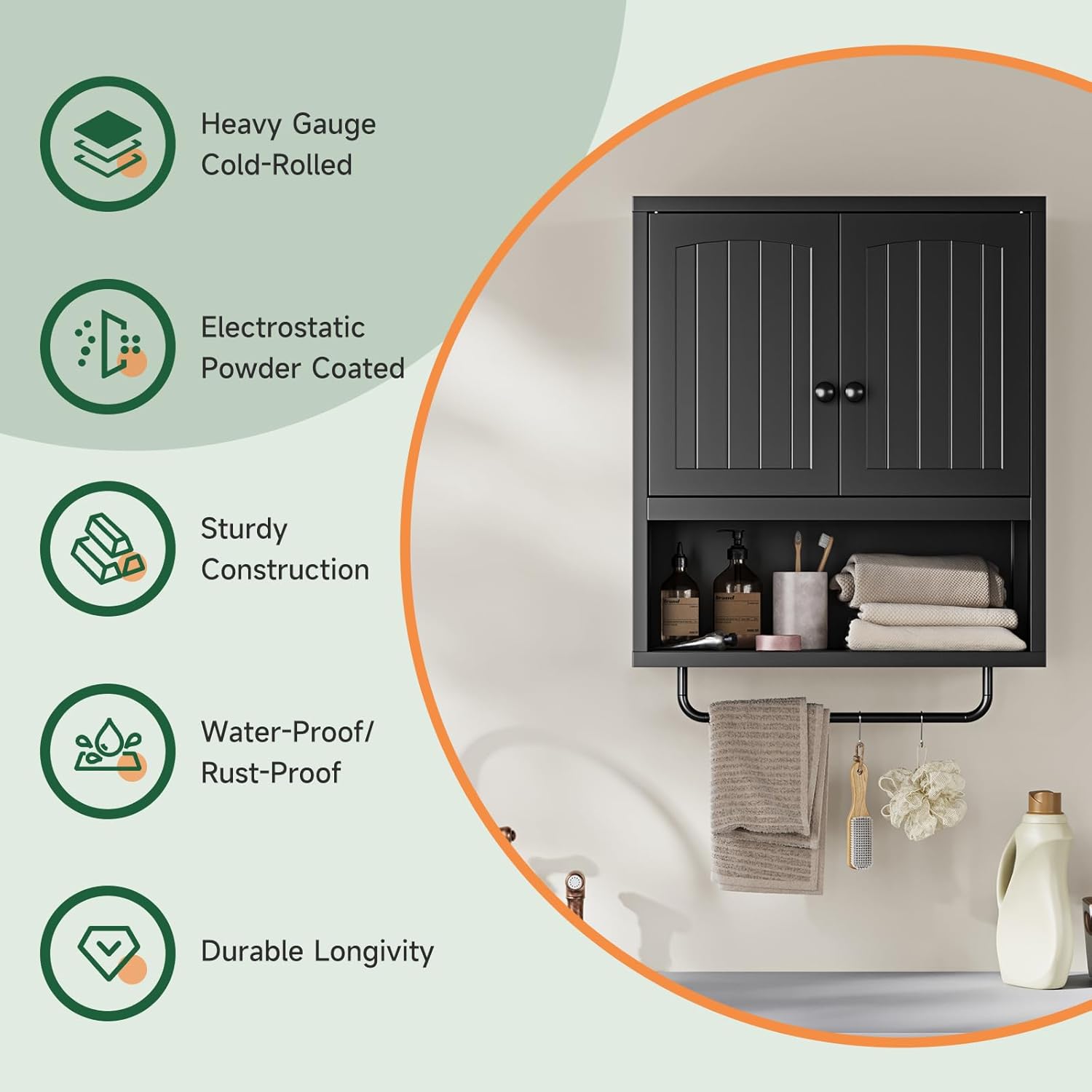 Letaya Metal Bathroom Cabinet with 2 Doors and Towel Rack