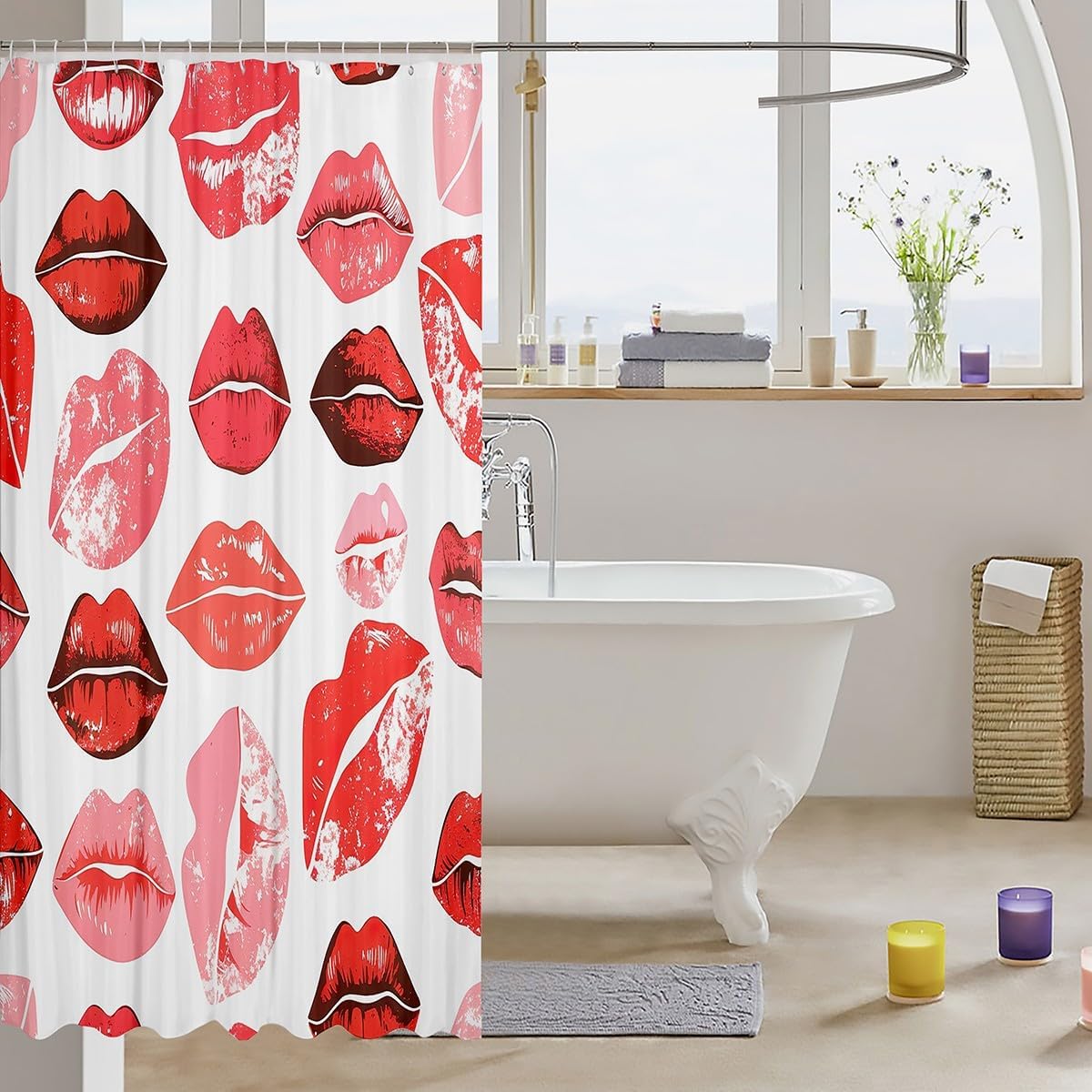 jejeloiu Kiss Shower Curtain Set 72x72 Kids Bathroom Decor