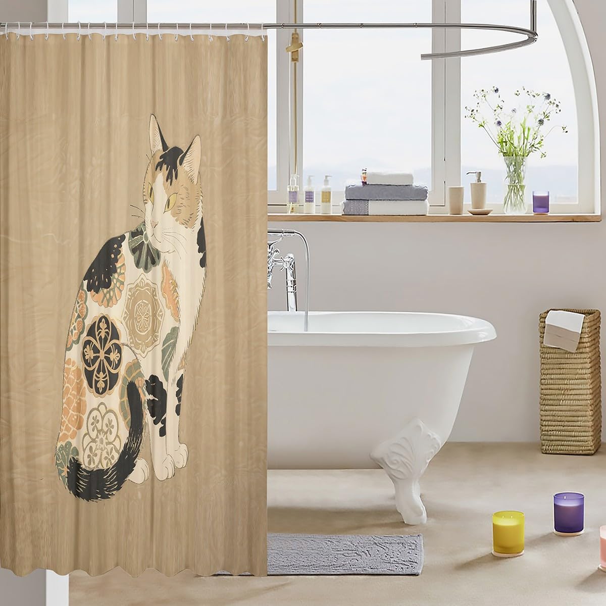 Erosebridal Boho Cat Shower Curtain Set 72x72 Waterproof