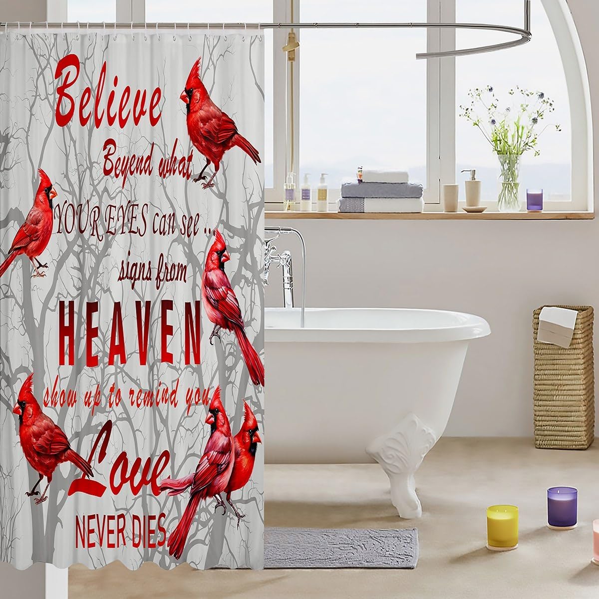Feelyou Red Birds Shower Curtain Farmhouse Style 72x72