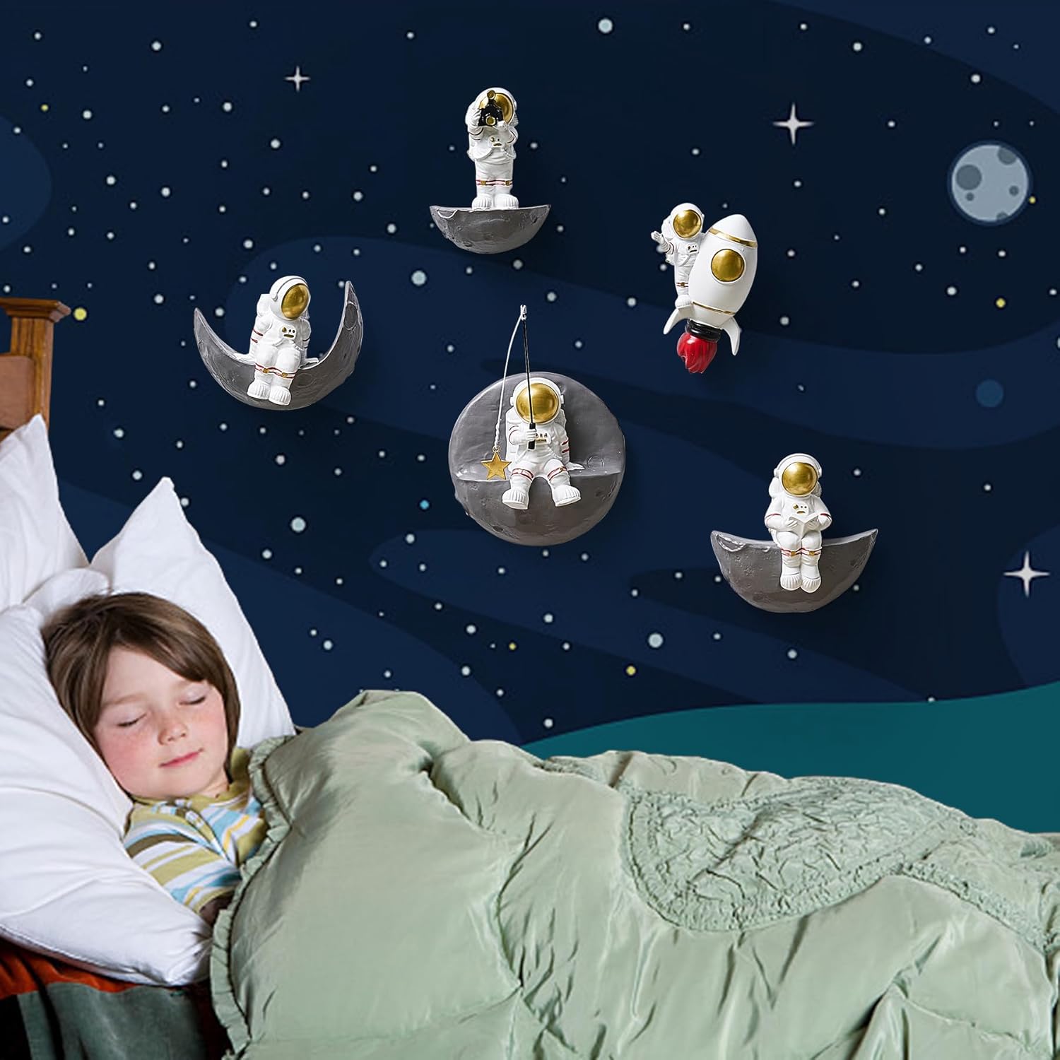 FJS Astronaut Wall Decor Set of 5 3D Space Art