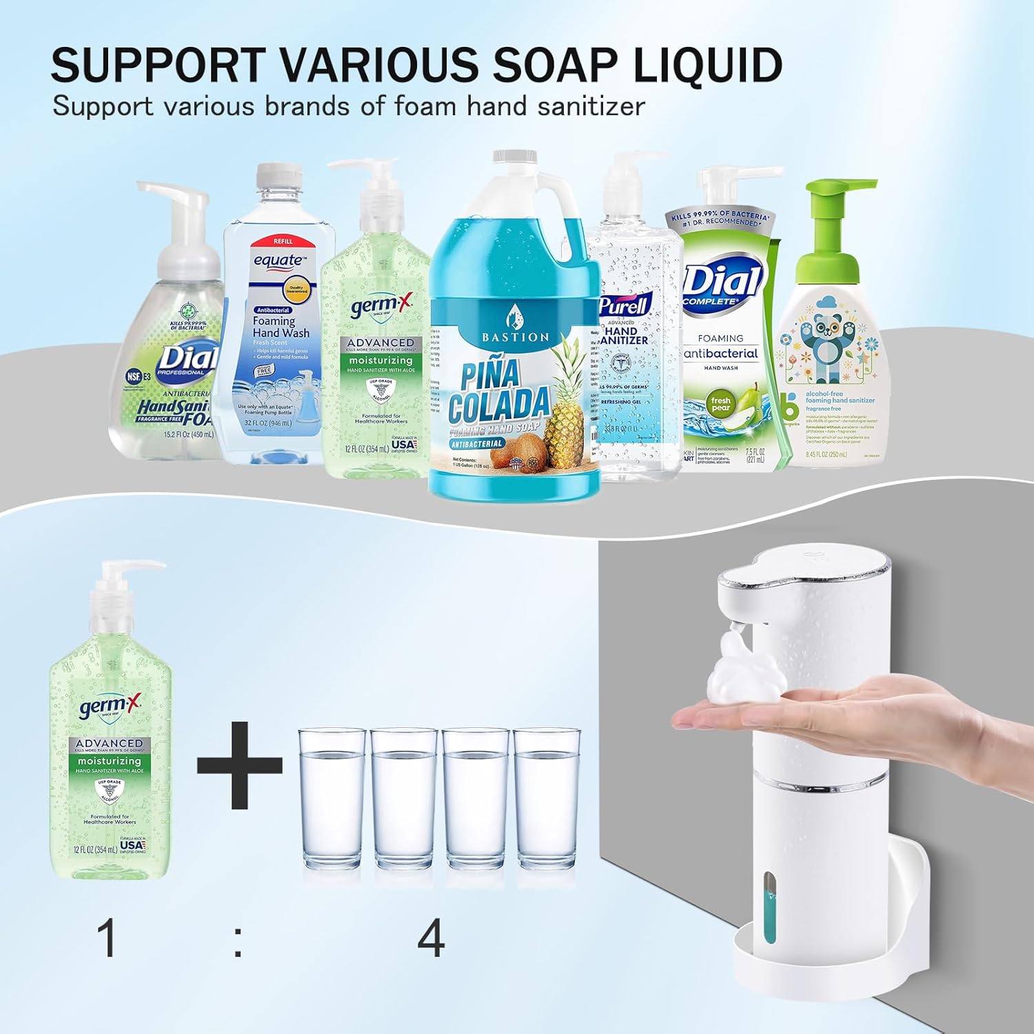 Touchless Foaming Soap Dispenser with Rechargeable USB Wall Mount White