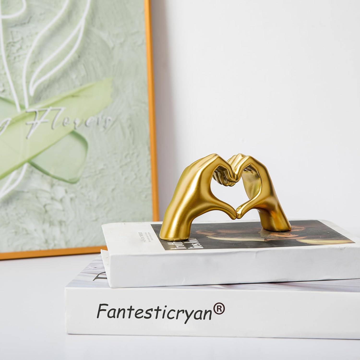 Small Heart Hands Statue in Gold - Cute Love Decor for Home and Office