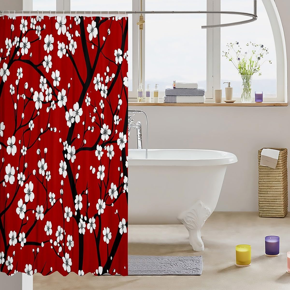 Feelyou Plum Blossom Shower Curtain Set 72x78