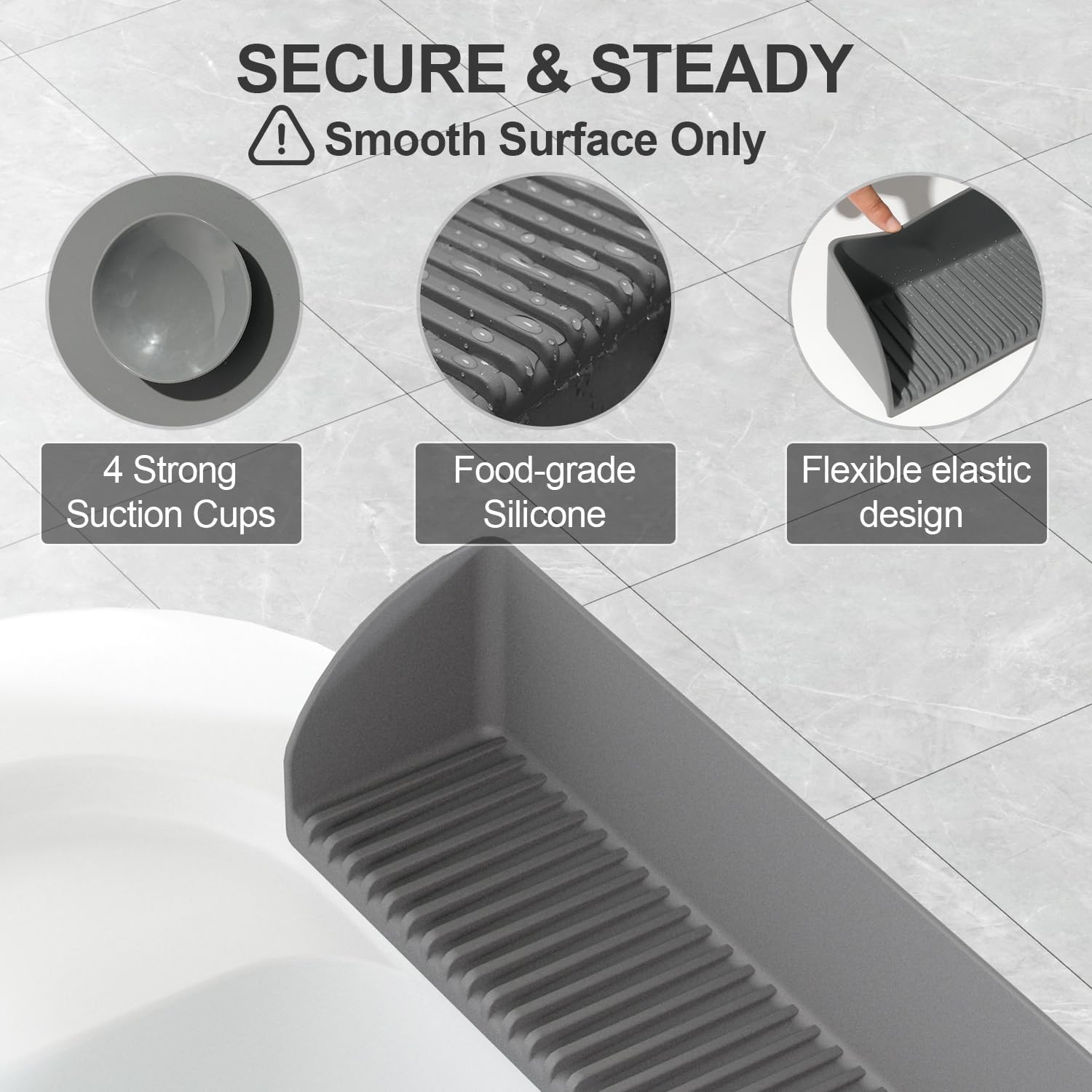 Roslim Splash Guard 2Pack Silicone Bath Tub Tray Holder with 4 Suction Cups