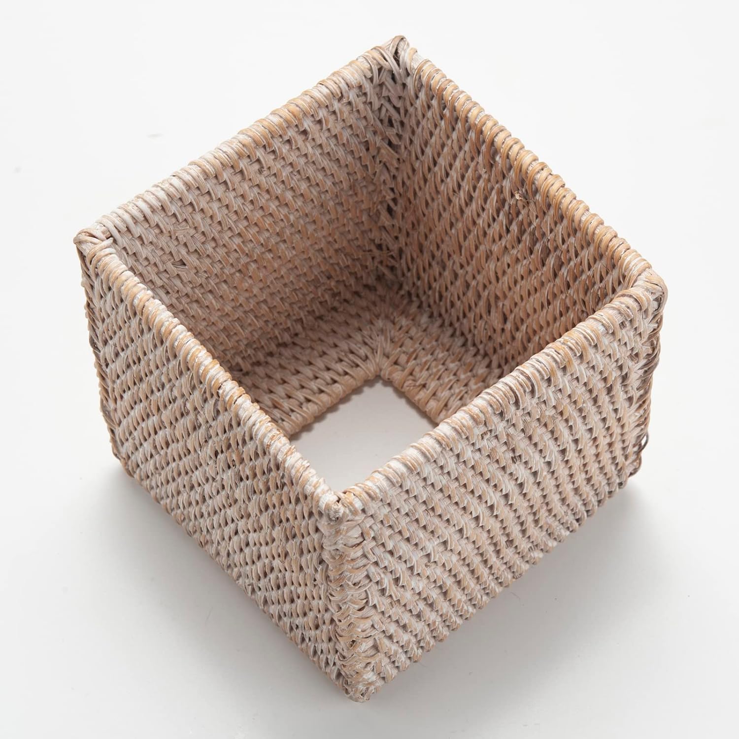 DECRAFTS Rattan Tissue Box Cover Natural Woven Holder Square White