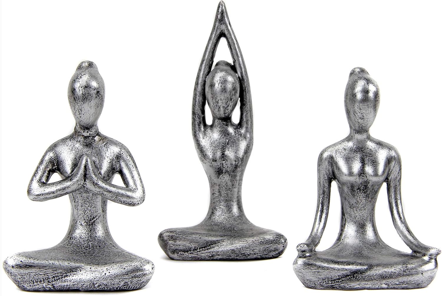 Leekung Yoga Meditation Statue Set of 3 Antique Silver