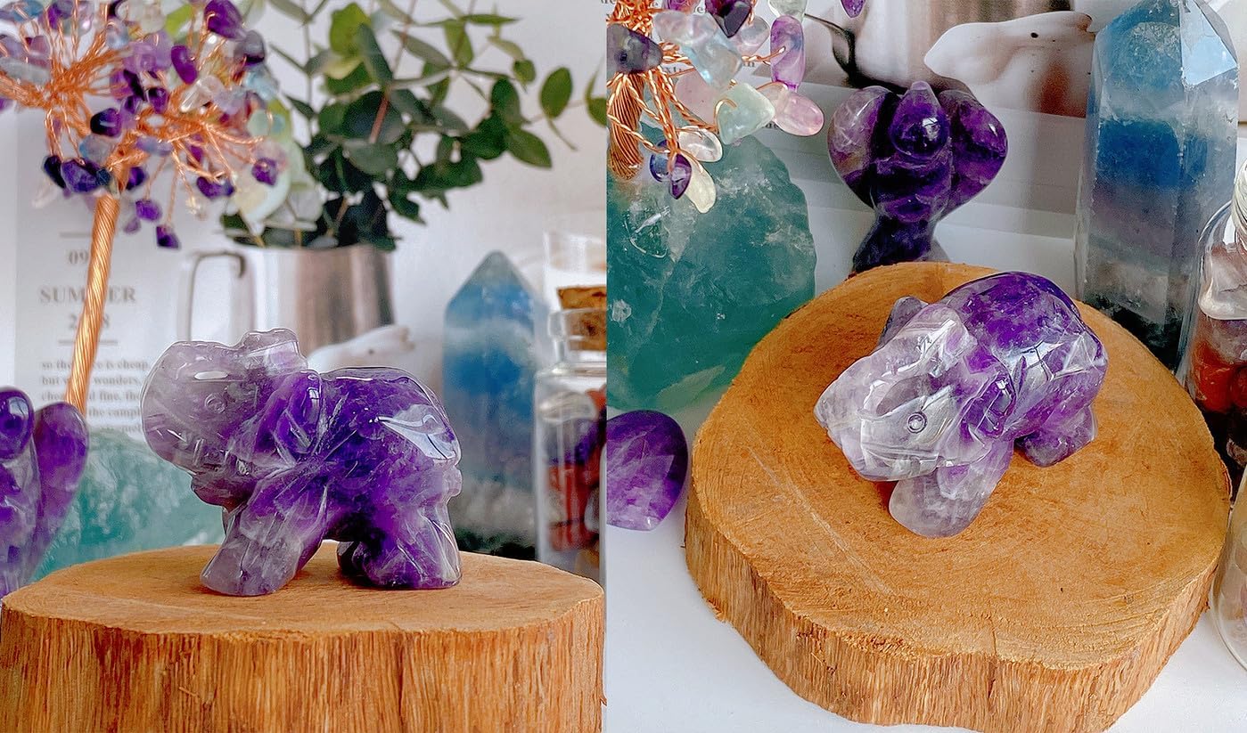 Qinjiejie Amethyst Elephant Healing Statue