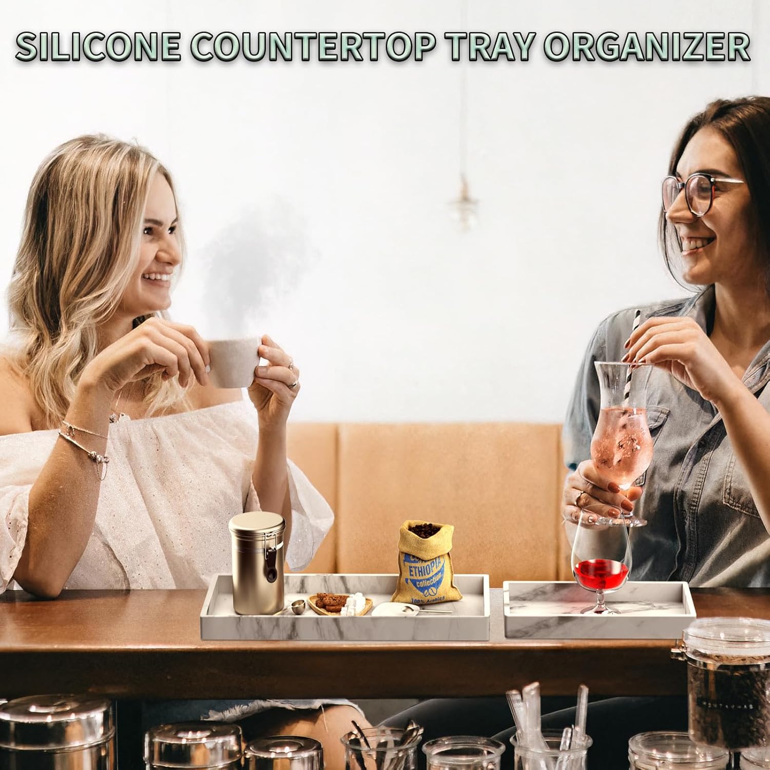 BBK Silicone Vanity Tray 2 Pack - Marble Gray