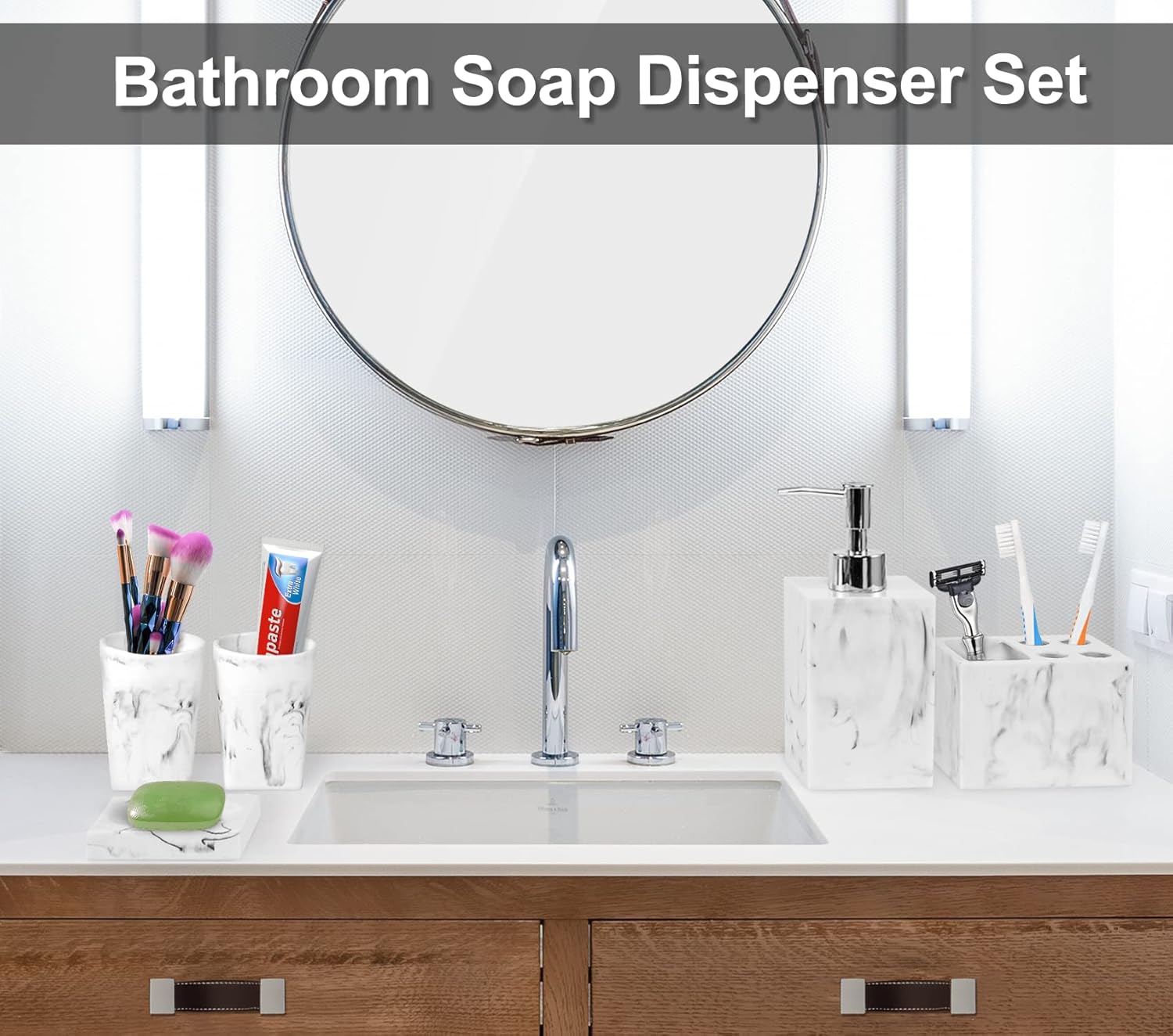 Haturi 5 Piece Marble Look Bathroom Accessory Set