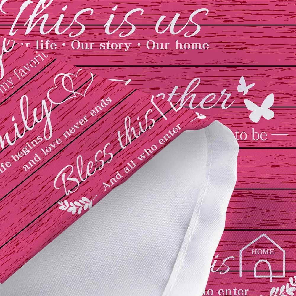 JAWO Family Shower Curtain Set - Pink Wood Design with 12 Hooks