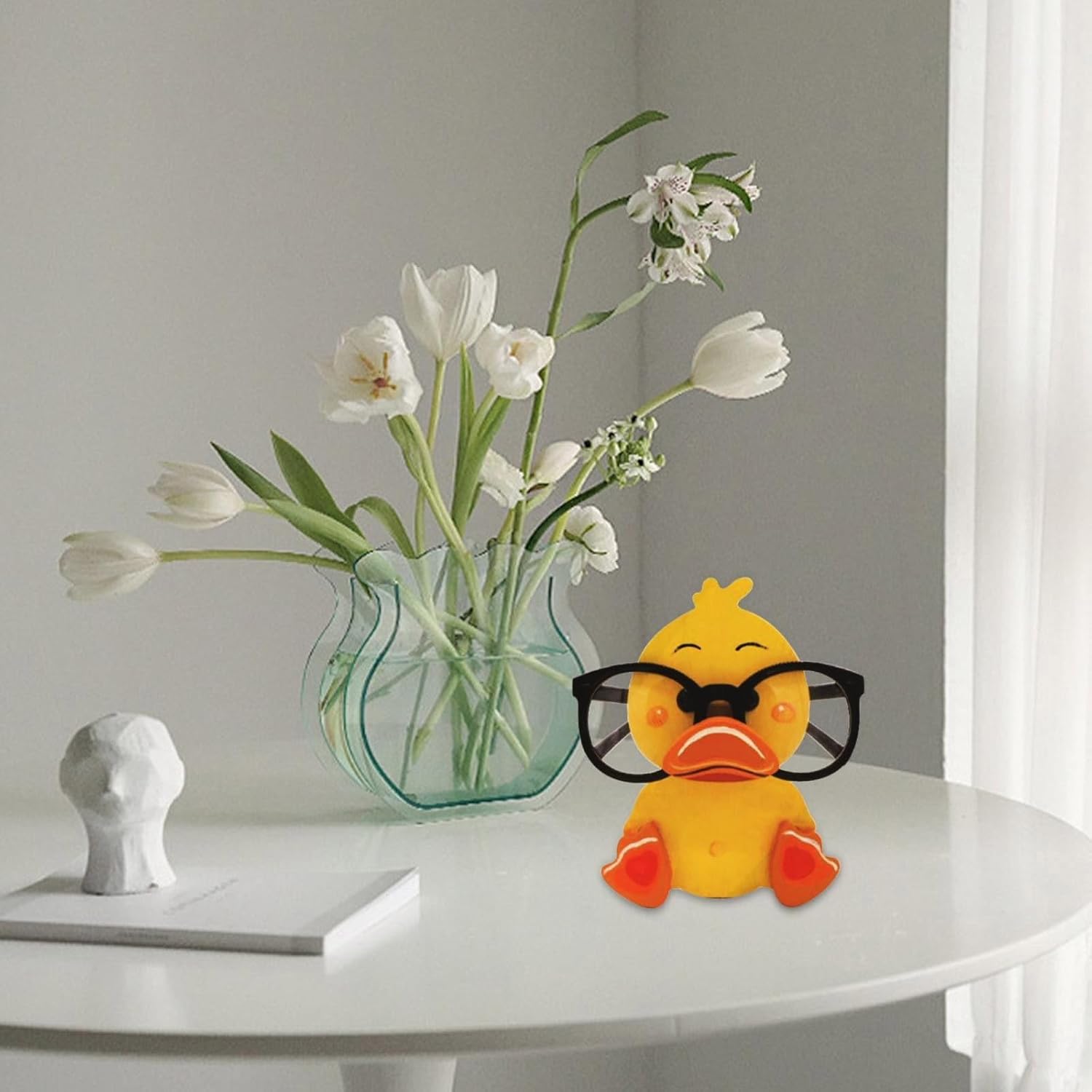 Small Statue Collectible Figurines - Cute Resin Animal Glasses Frame Sculptures for Home Office Decor