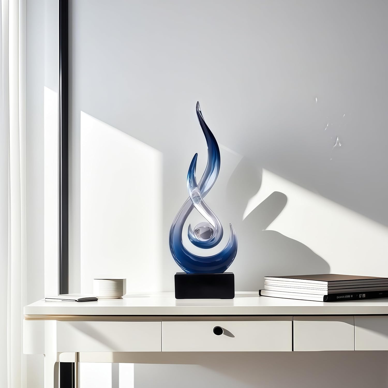Flame Sculpture Modern Resin Art Decoration in Blue Gradient
