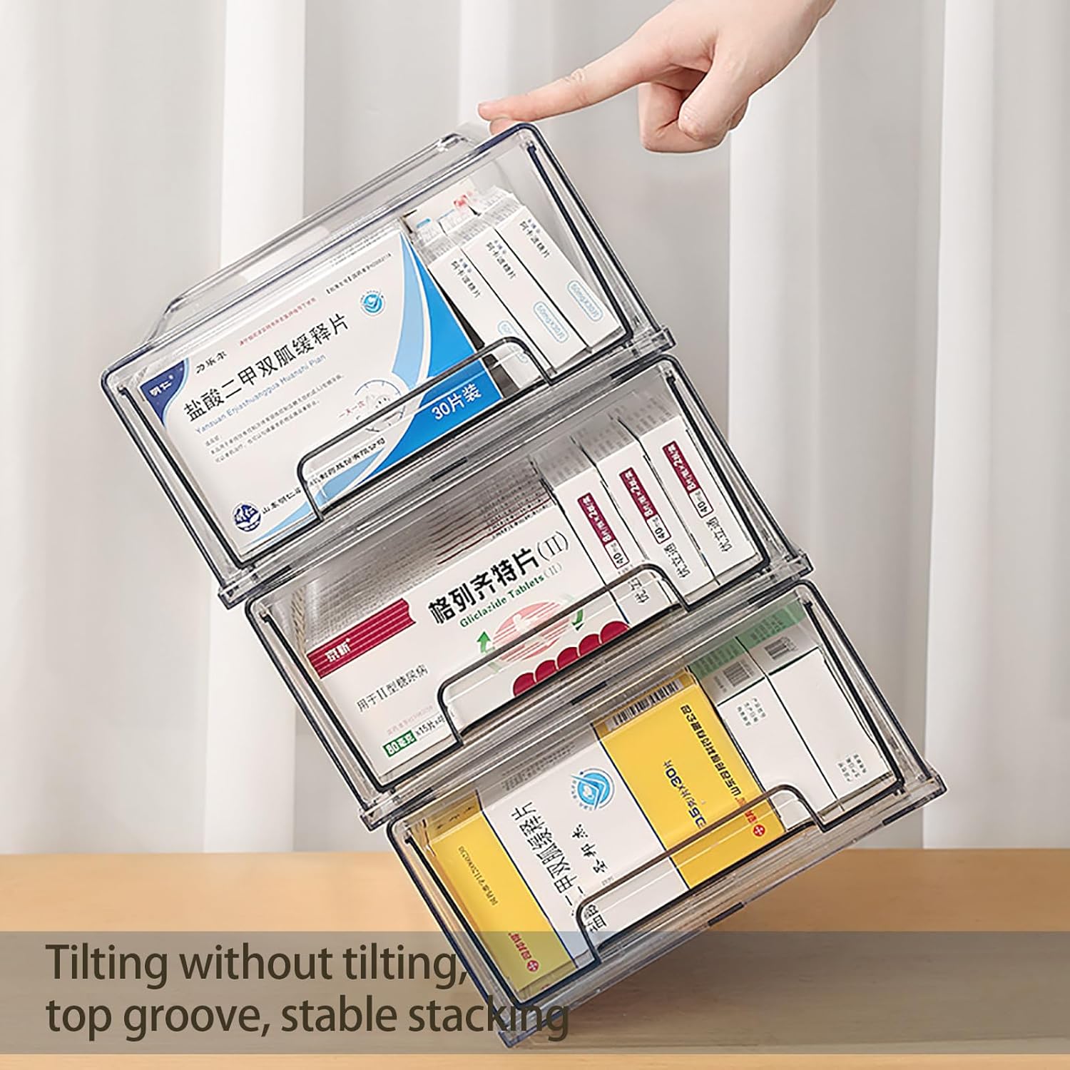 2 Pack Clear Medicine Storage Drawer with Pull Handle