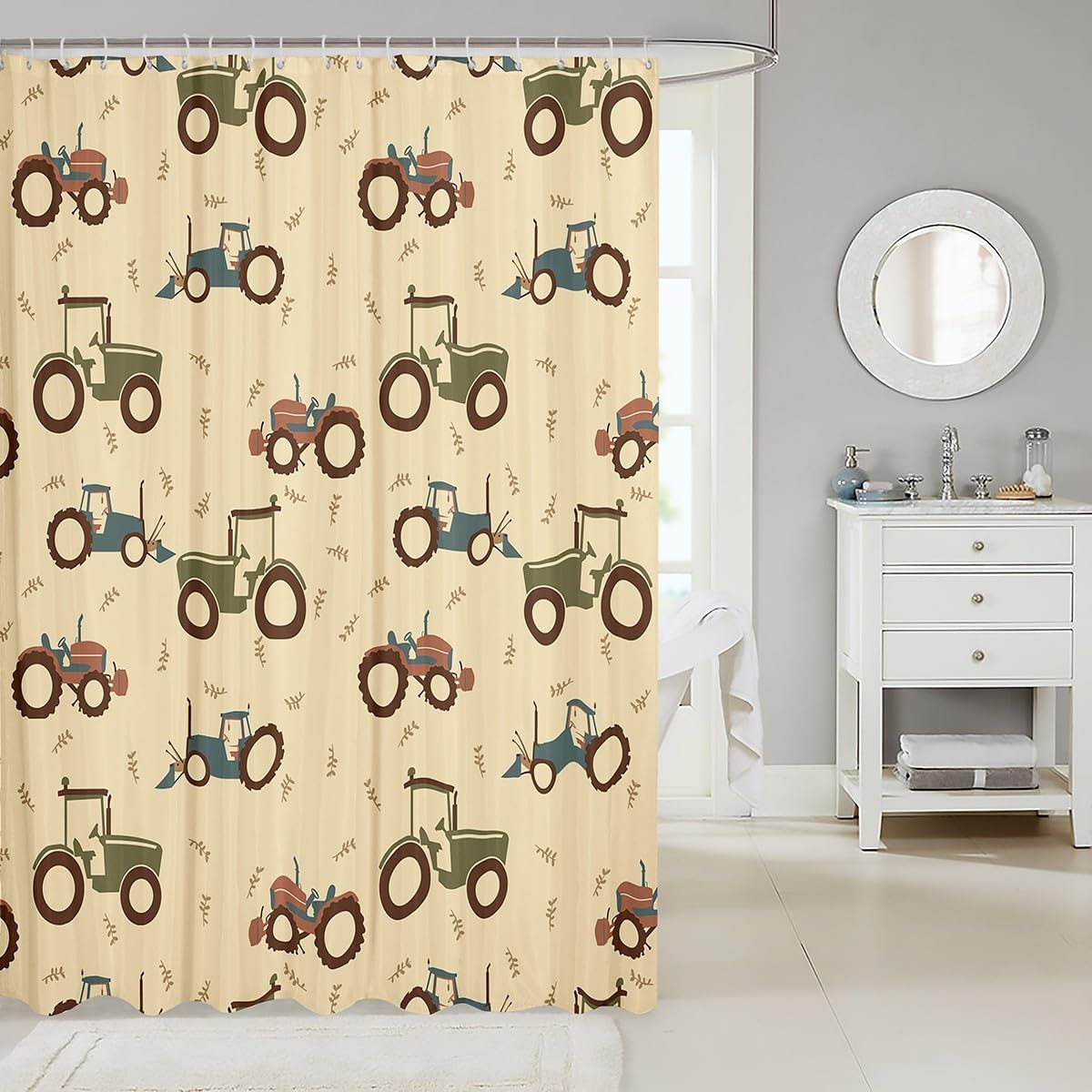 Feelyou Excavator Car Shower Curtain Set 72x84 1