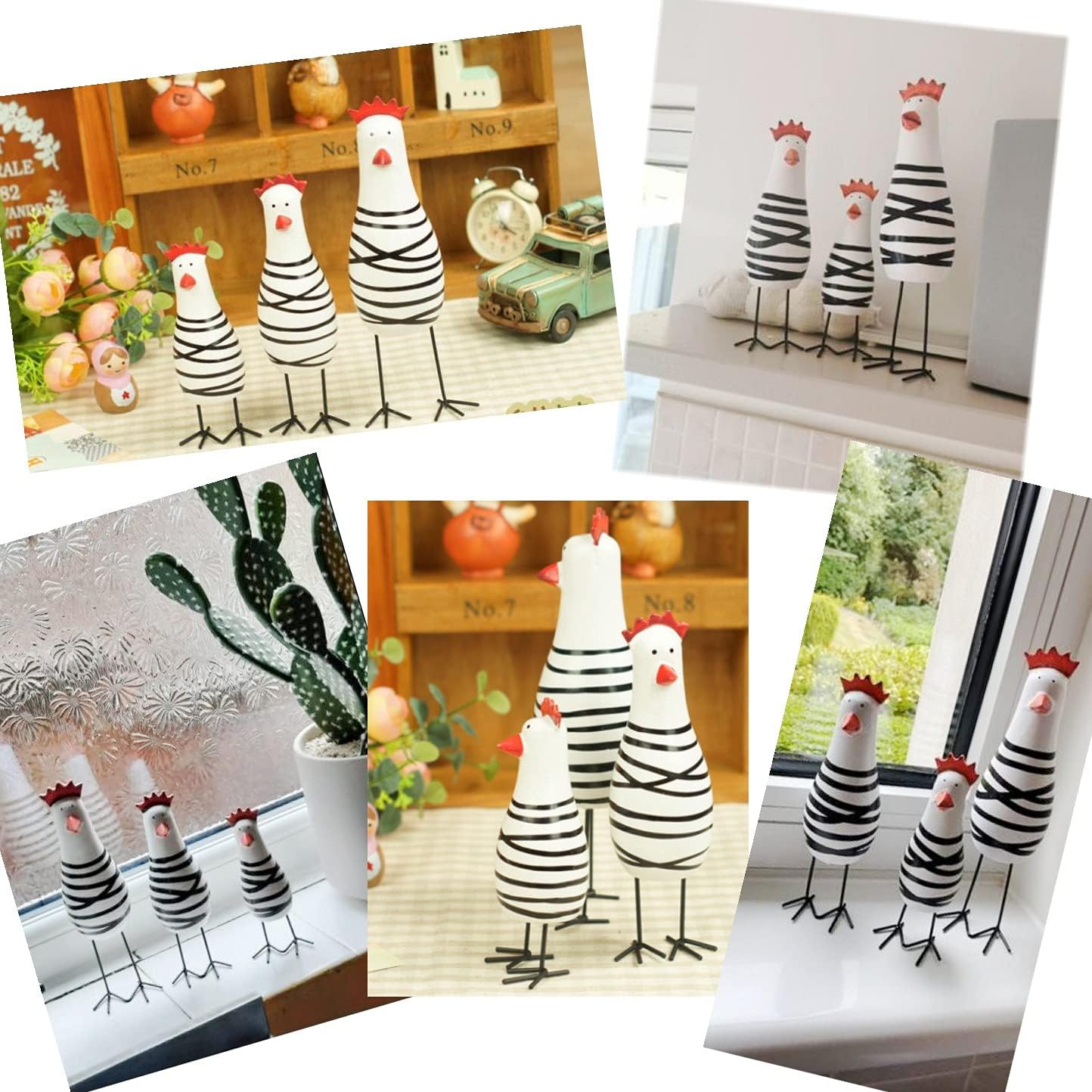 JZK 3 Wooden Chicken Ornament Set for Home Office Decor