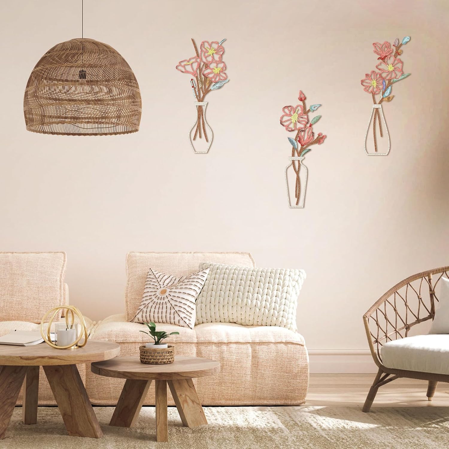 Primst 3 Pcs Metal Flower Wall Art - Rustic Boho Decor