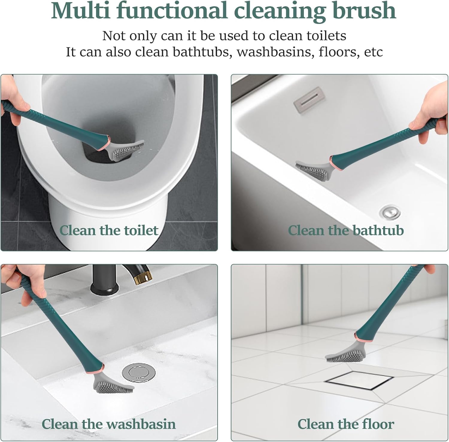 3Pcs ABS Shell Toilet Brush with Wall Mount Holder and Flexible Bristles