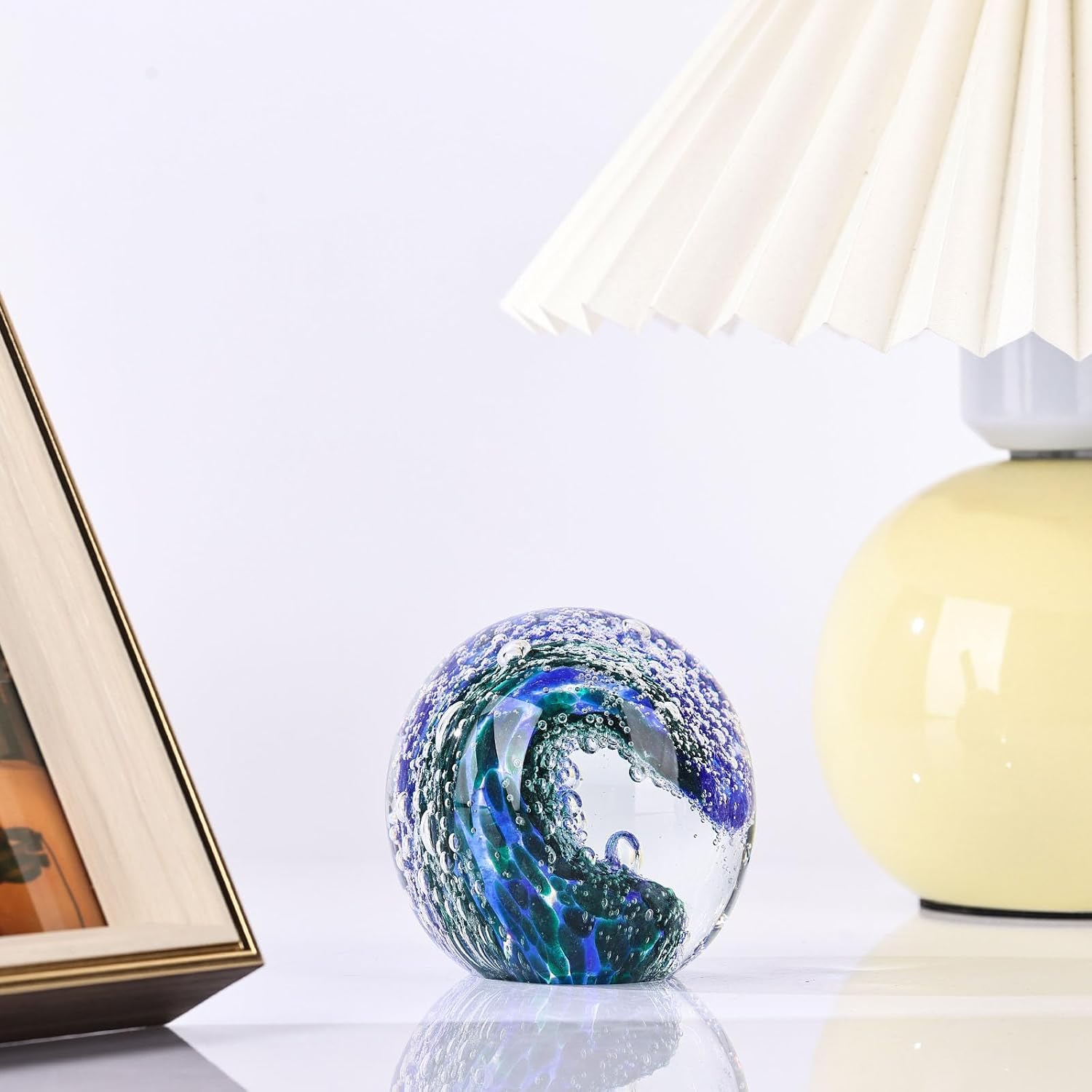 XMGZQ Hand Blown Glass Ocean Waves Figurine