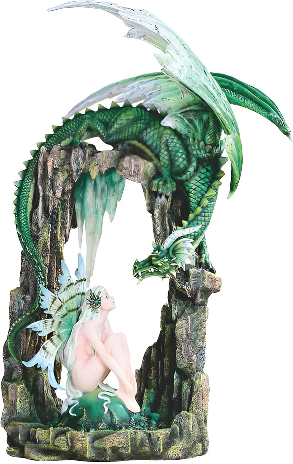 ICE ARMOR 21 Inch Green Forest Fairy Dragon Cave Statue